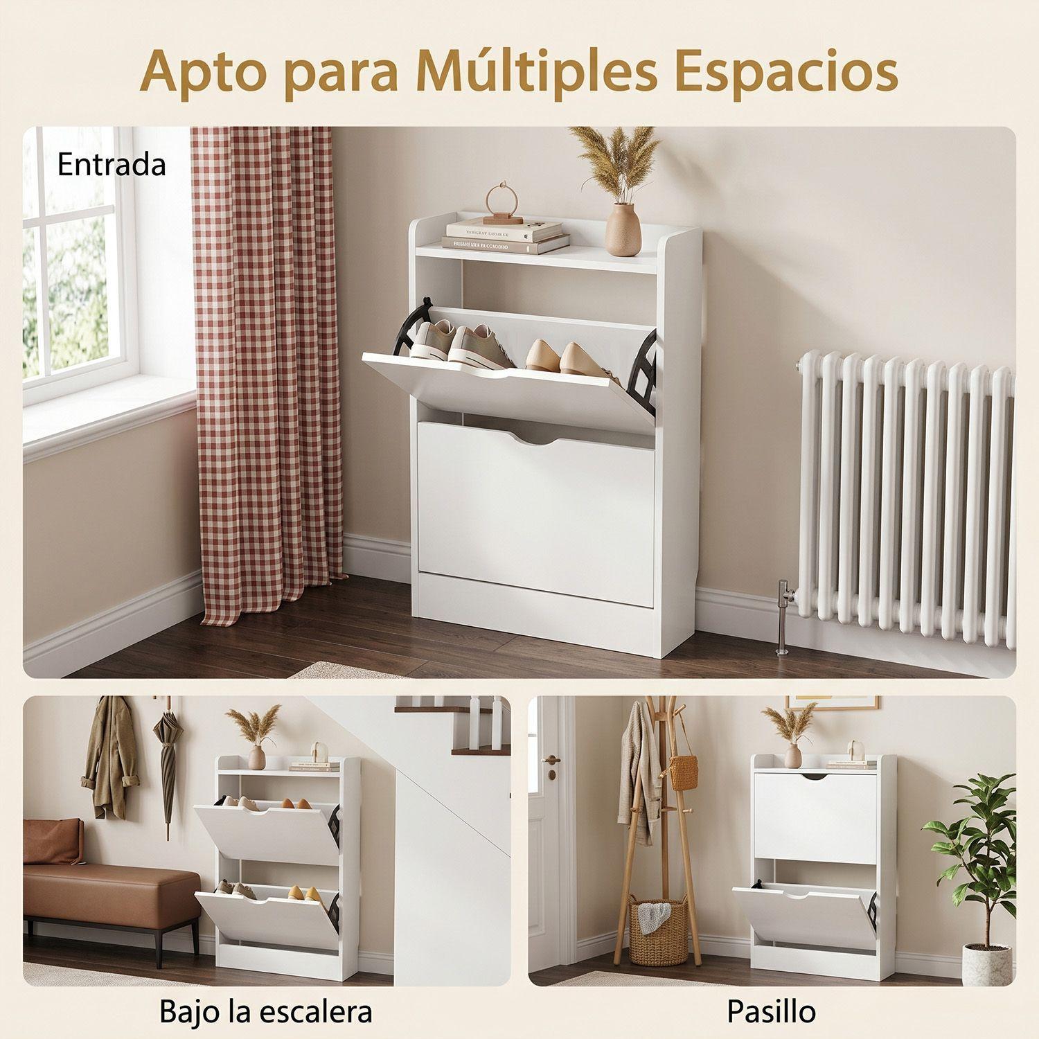 Zapatero Organizador 2 Puertas Abatibles Blanco 50x17x85 cm Moderno-3