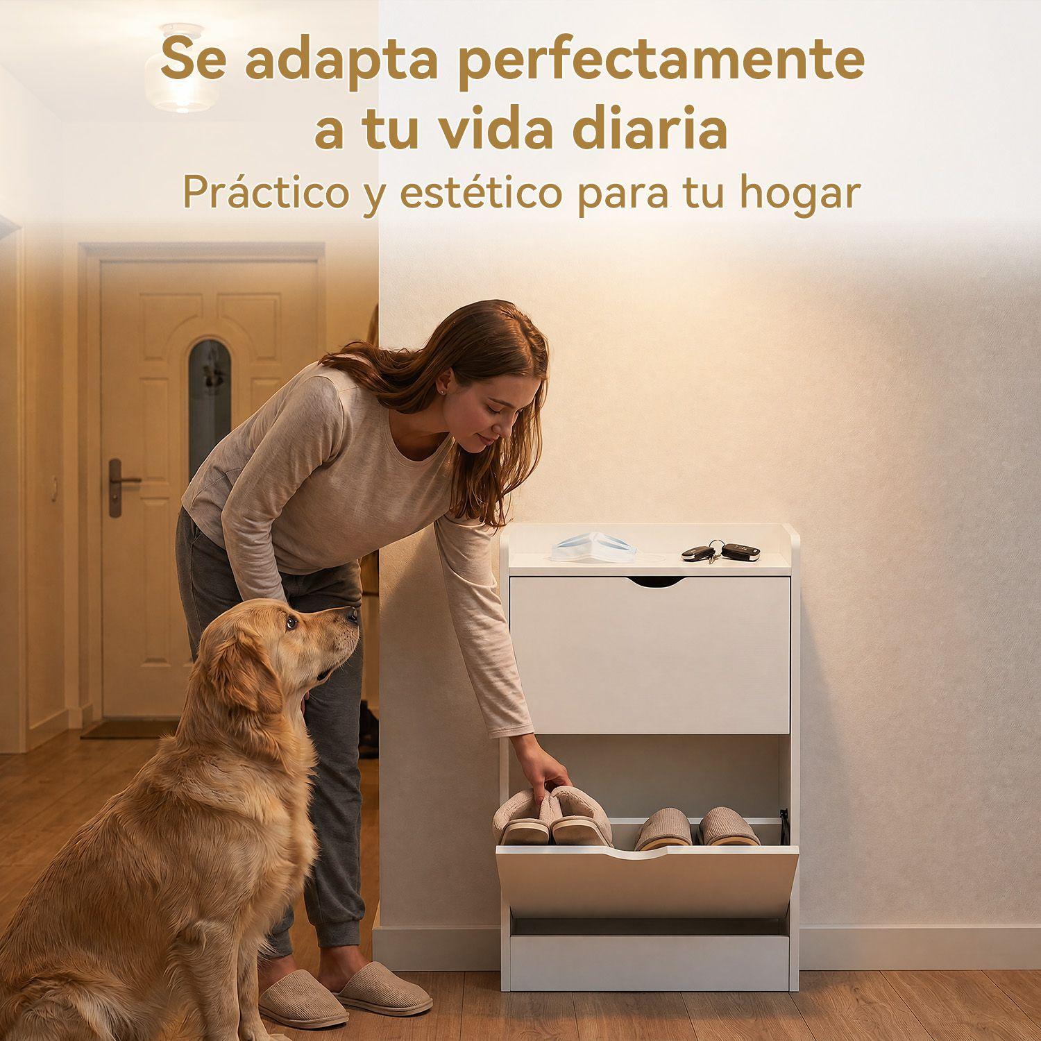 Zapatero Organizador 2 Puertas Abatibles Blanco 50x17x85 cm Moderno-5