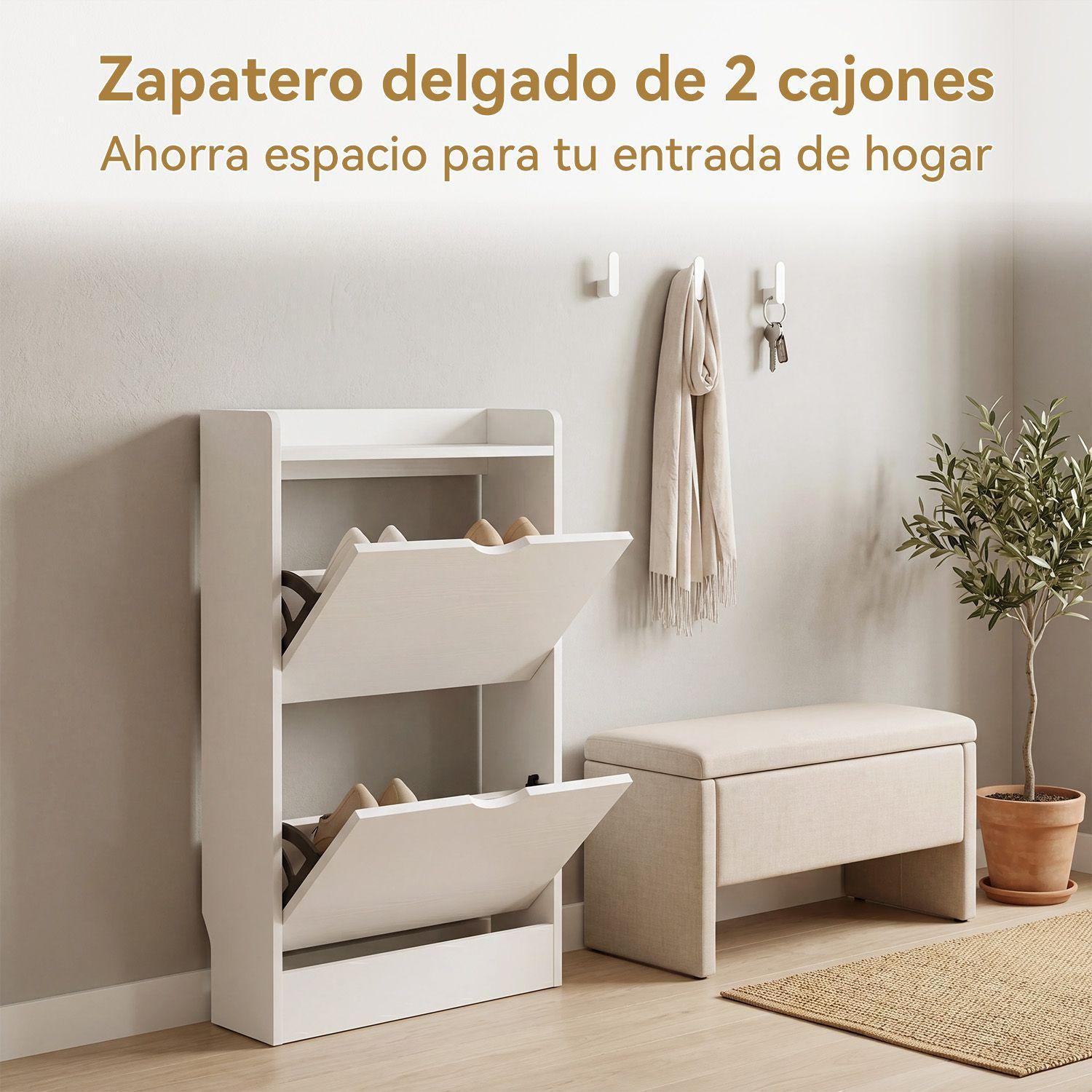 Zapatero Organizador 2 Puertas Abatibles Blanco 50x17x85 cm Moderno-6