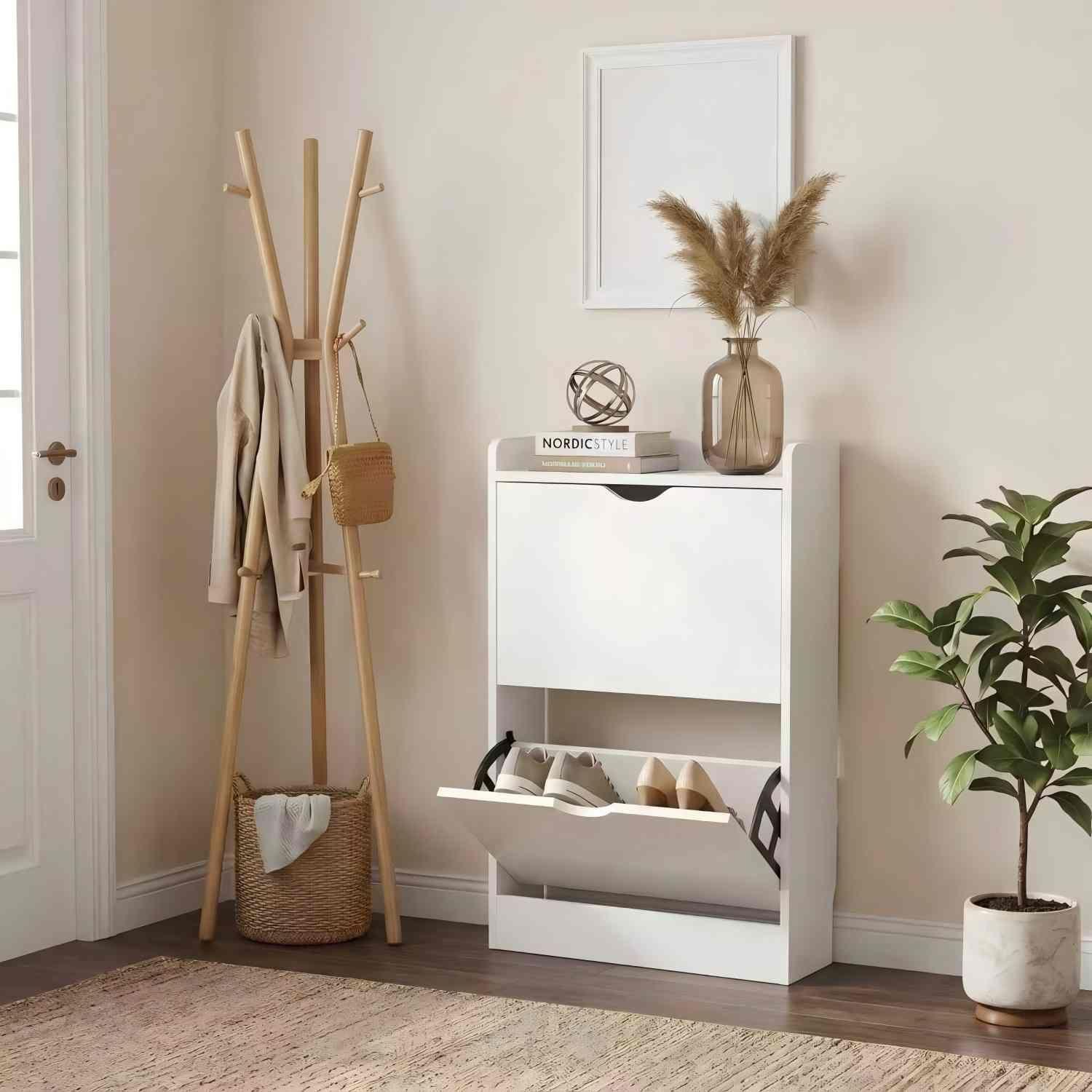 Zapatero Organizador 2 Puertas Abatibles Blanco 50x17x85 cm Moderno-9