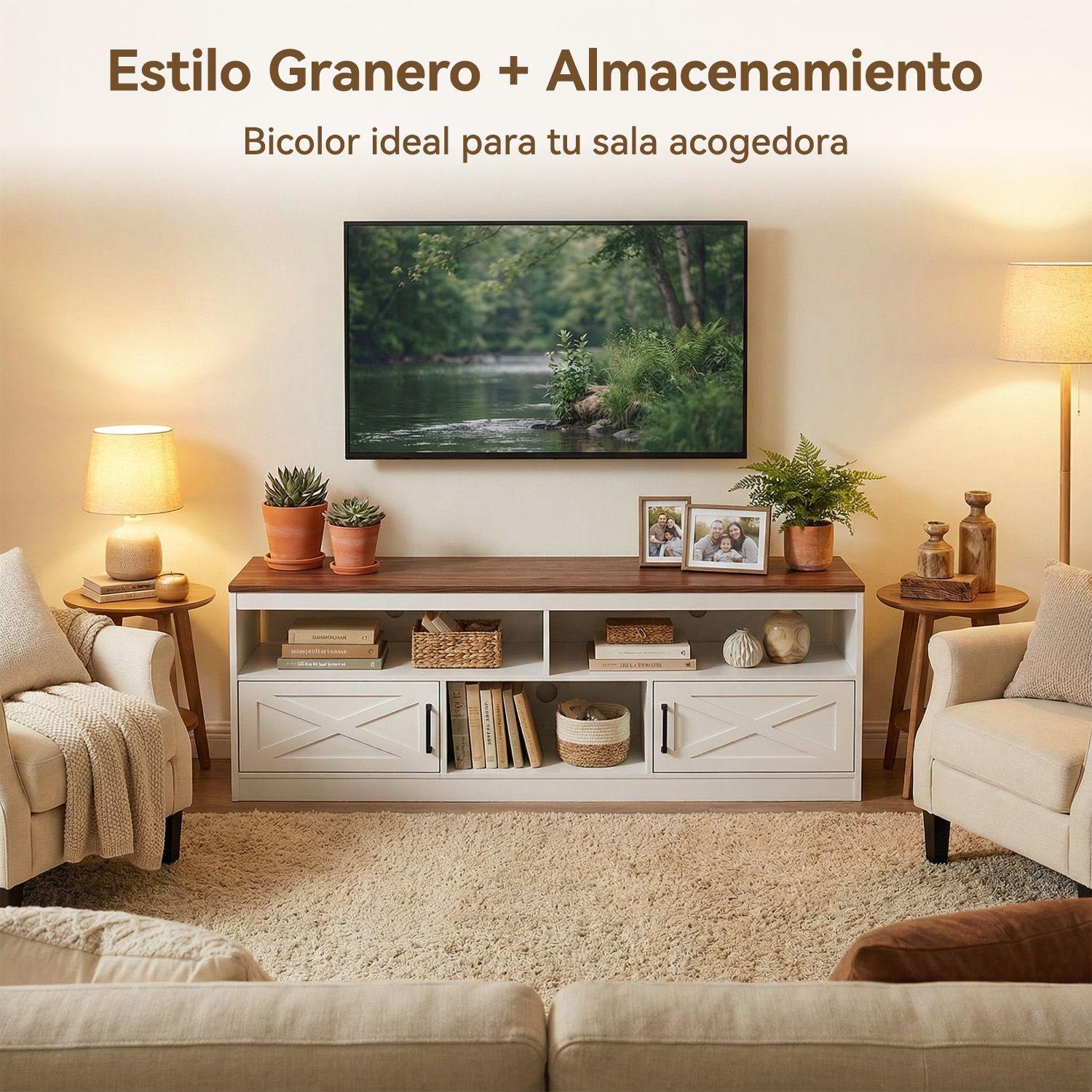 Rack TV 60 Pulgadas 140x30x50 cm MDF Blanco Marron Nordico-2