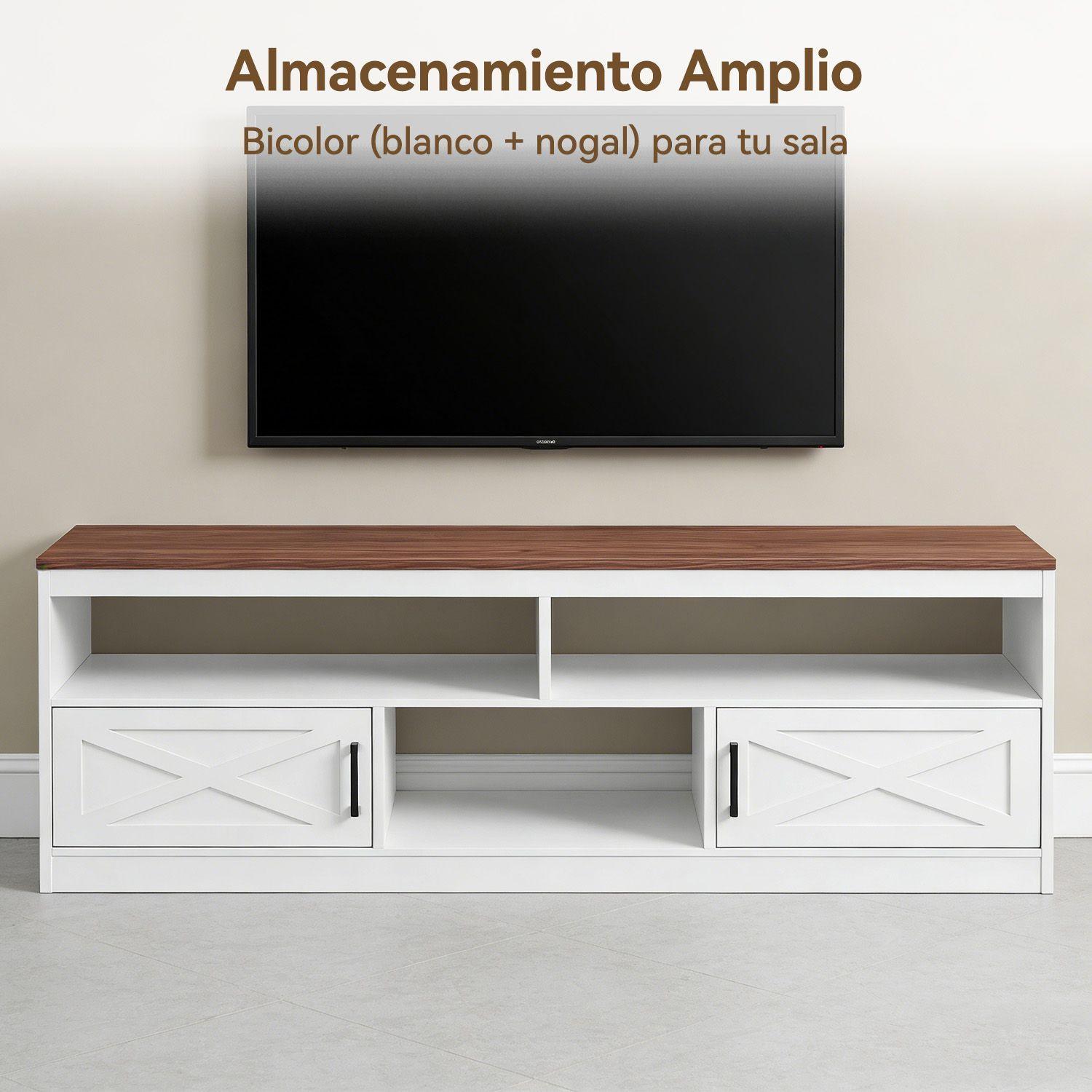 Rack TV 60 Pulgadas 140x30x50 cm MDF Blanco Marron Nordico-3