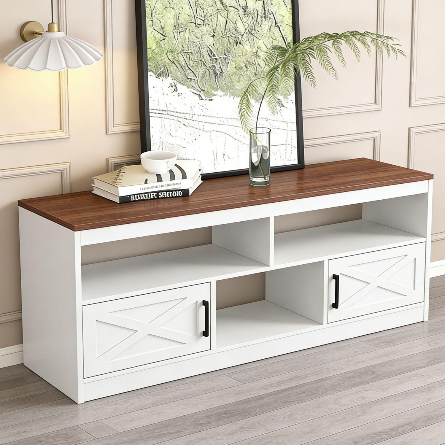 Rack TV 60 Pulgadas 140x30x50 cm MDF Blanco Marron Nordico-4
