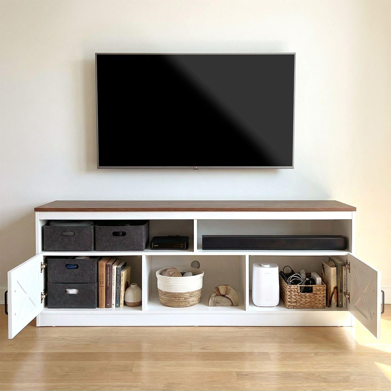 Rack TV 60 Pulgadas 140x30x50 cm MDF Blanco Marron Nordico-5