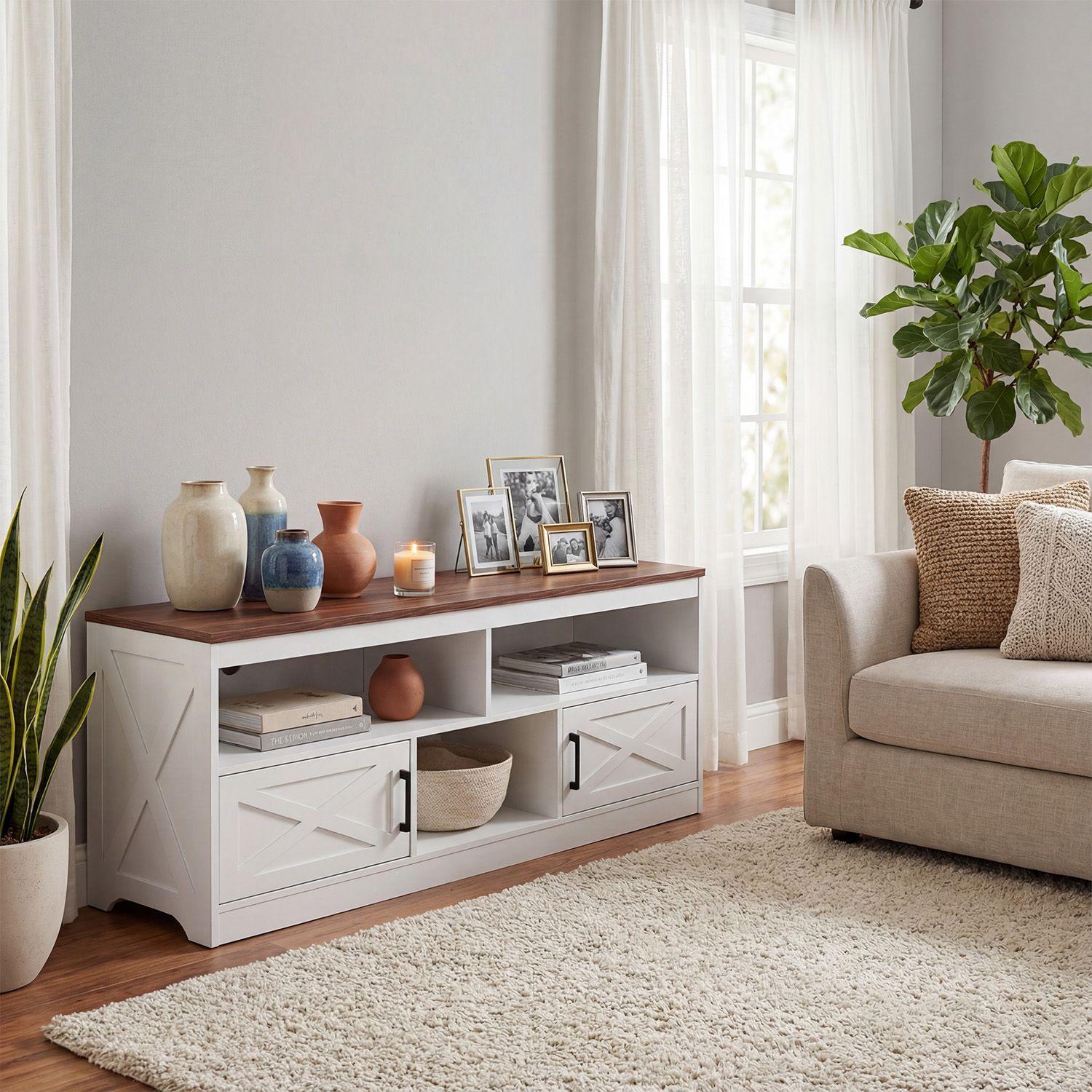 Rack TV 60 Pulgadas 140x30x50 cm MDF Blanco Marron Nordico-6