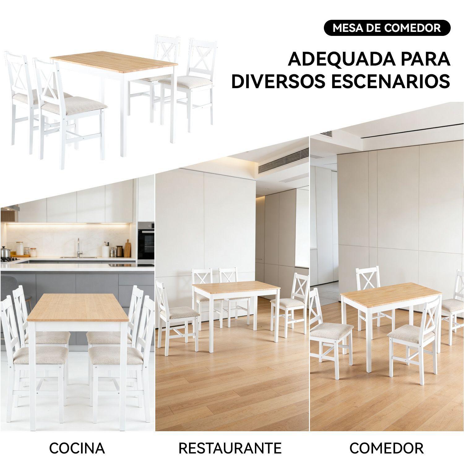Juego de Comedor 4 Sillas Mesa Rectangular Moderno 108x73x56cm-4