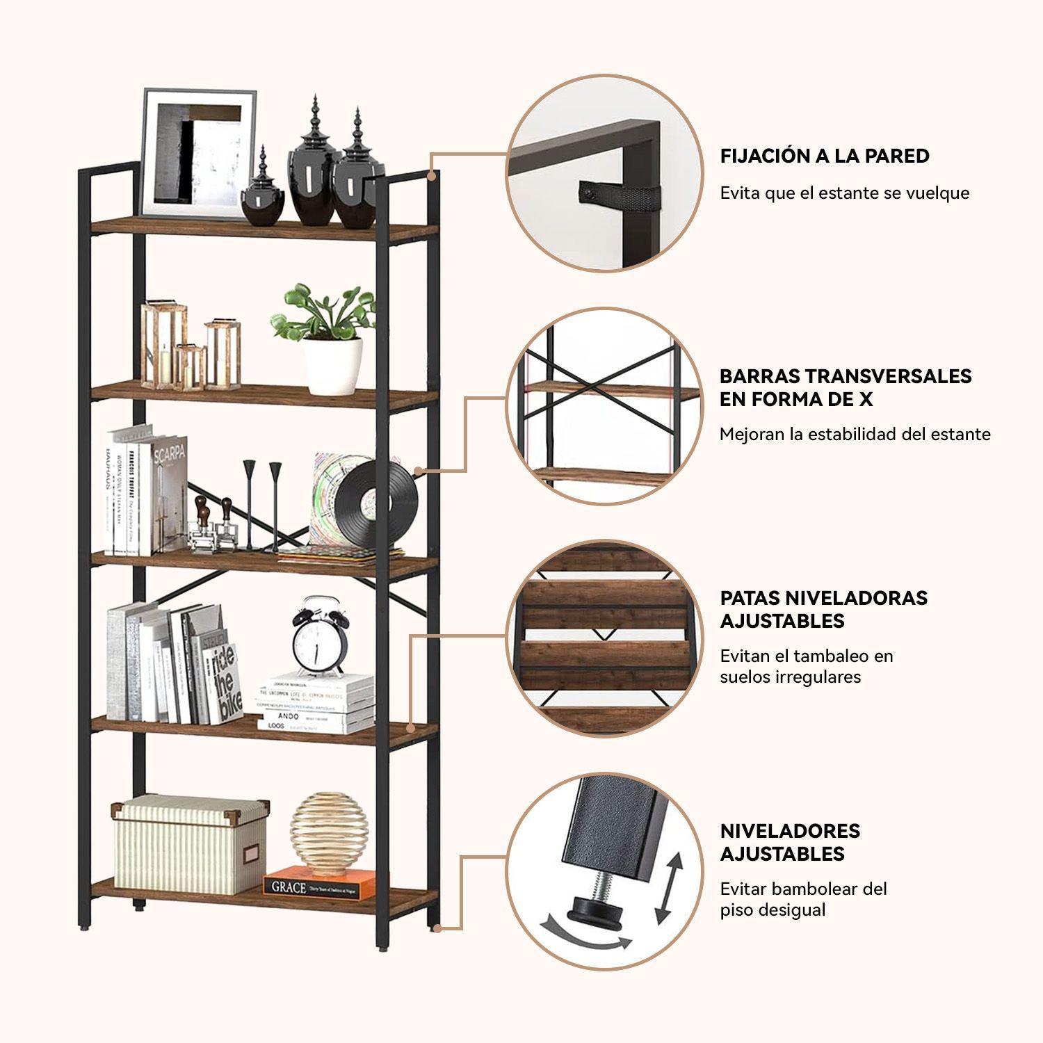 ROHE Estante de 5 Repisas Multiuso 152x72x33cms Marron-3