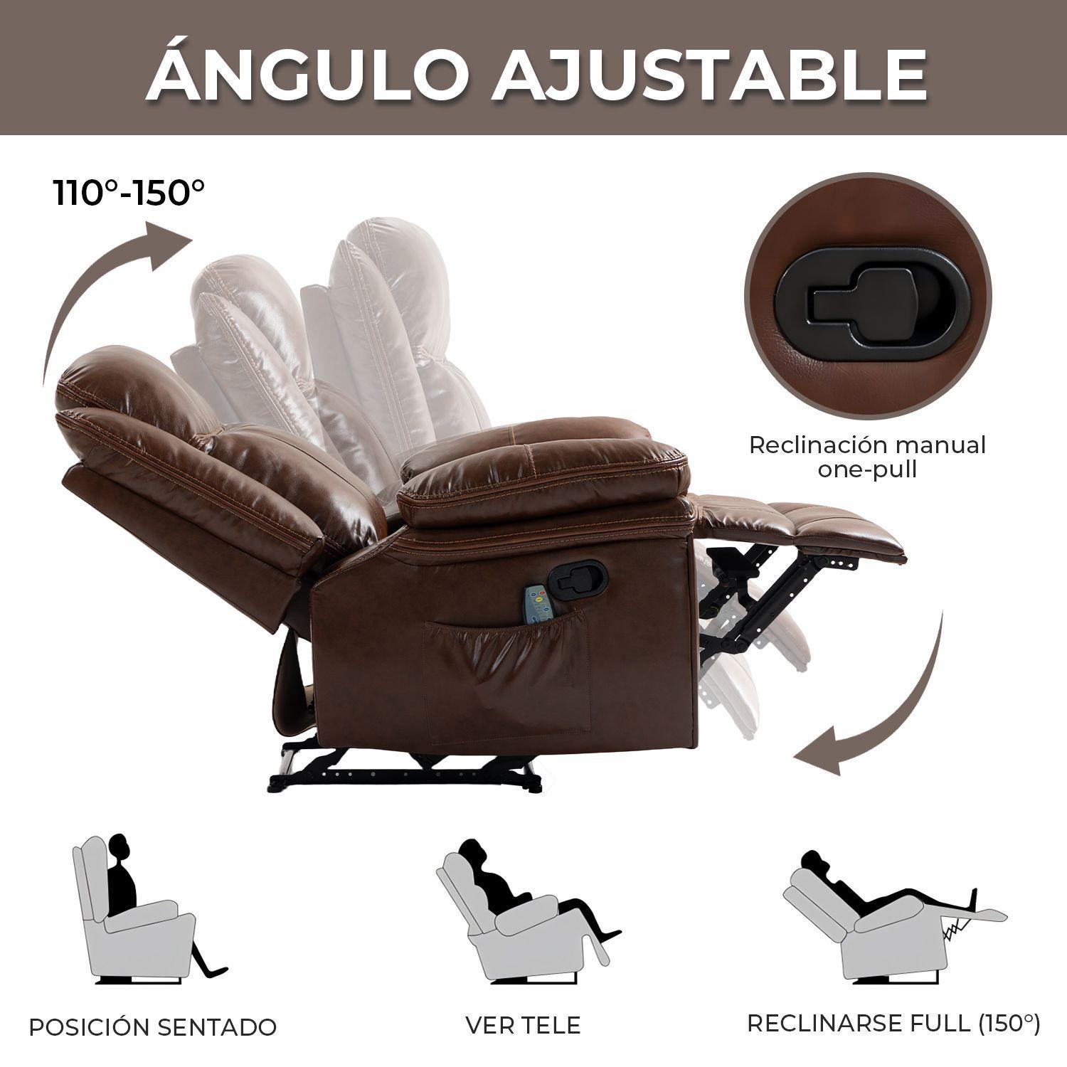 Berger Reclinable Freddo de Cuero PU con Masaje y Calefaccion Marron-5