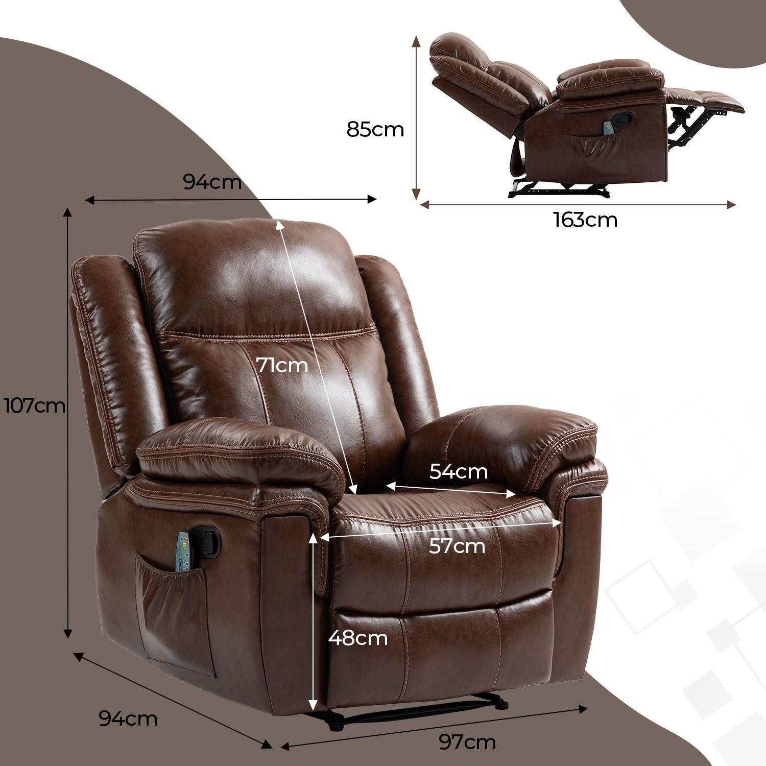 Berger Reclinable Freddo de Cuero PU con Masaje y Calefaccion Marron-7