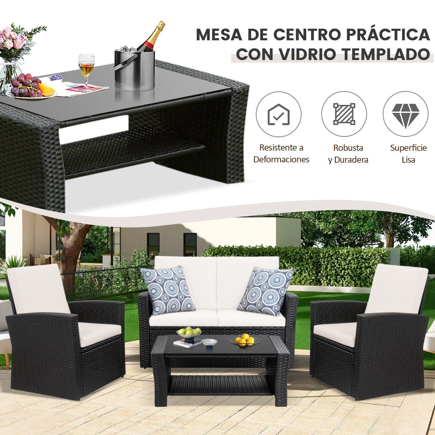 Juego de Terraza 4 Piezas de Ratan PE Negro con Cojines-2