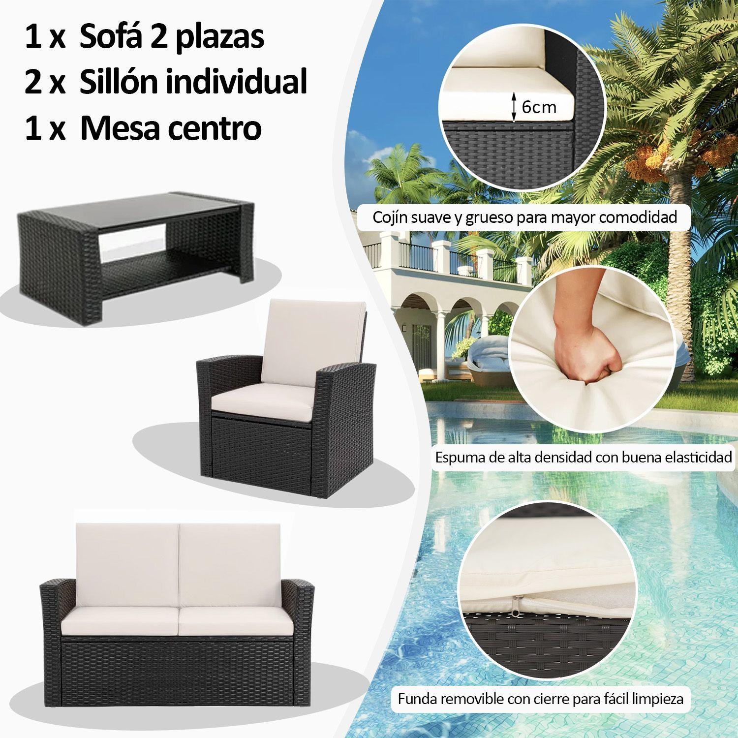 Juego de Terraza 4 Piezas de Ratan PE Negro con Cojines-4