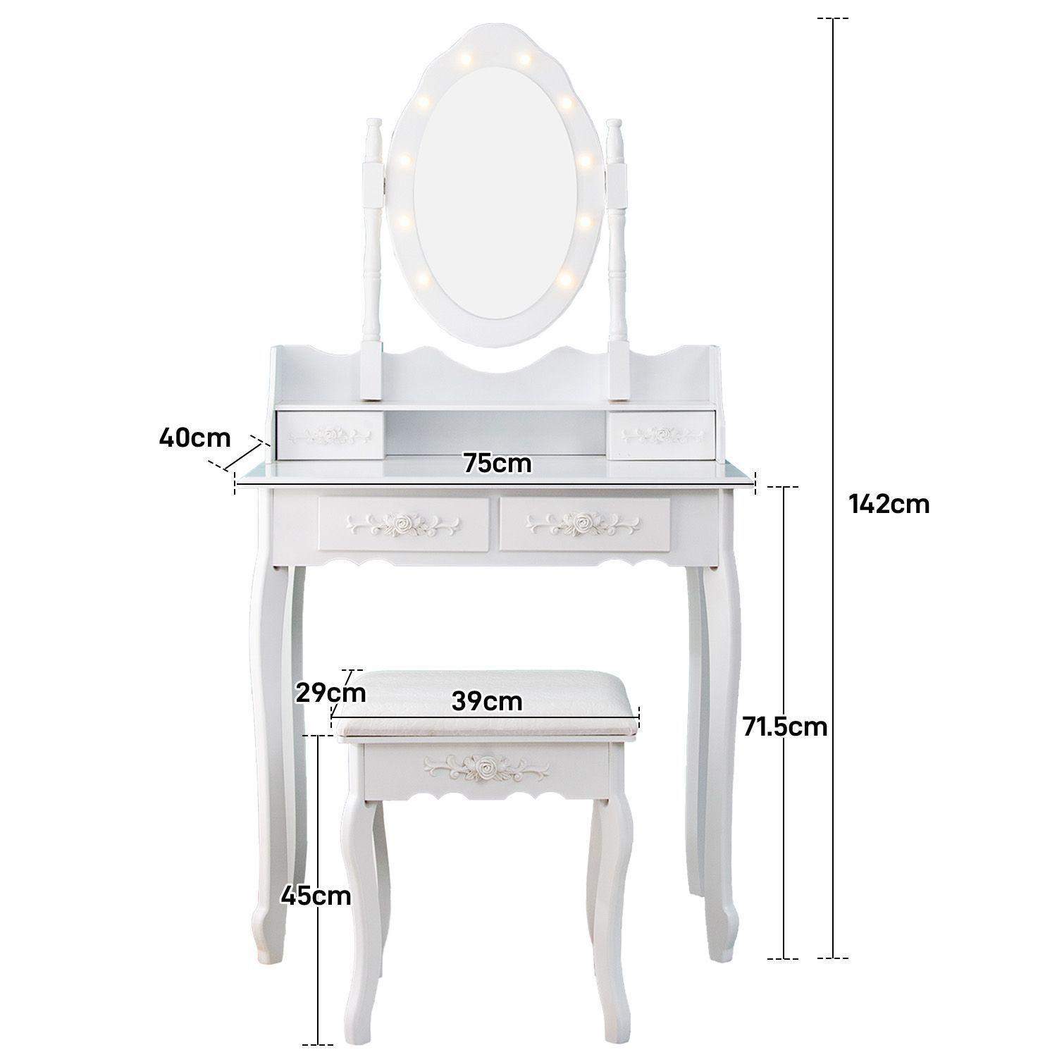 Tocador Con Espejo LED Giratorio 4 Cajones Y Banqueta Blanco-9