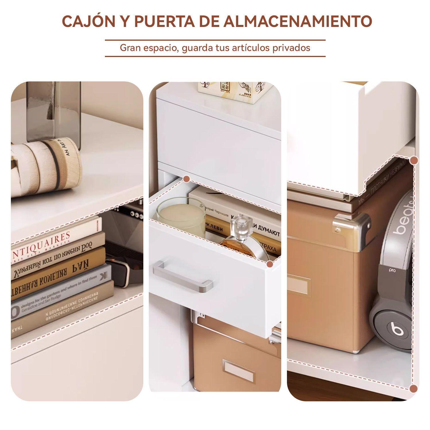 Velador Blanco de Madera con Caj n Puerta y Estante Abierto 35x40x65cm-5