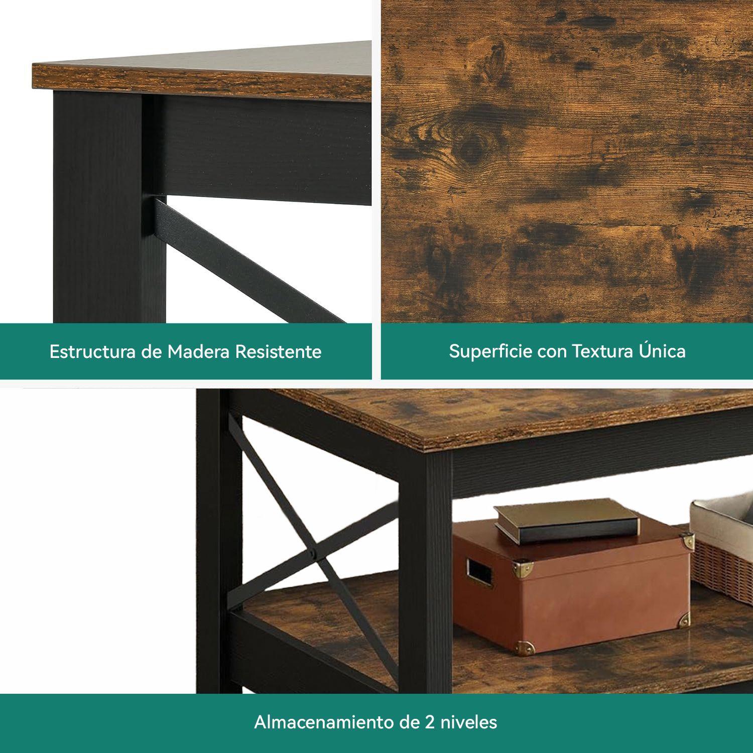 Mesa De Centro Rectangular Estilo R stico de 2 Niveles-1