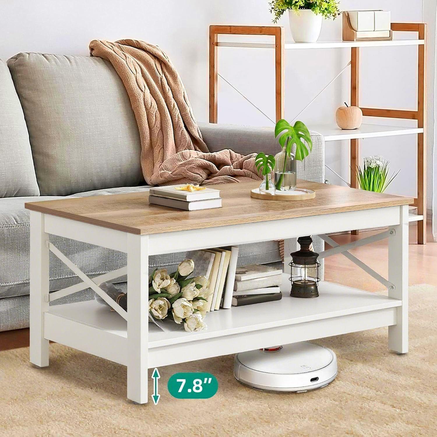 Mesa De Centro Rectangular Estilo Rustico de 2 Niveles-2