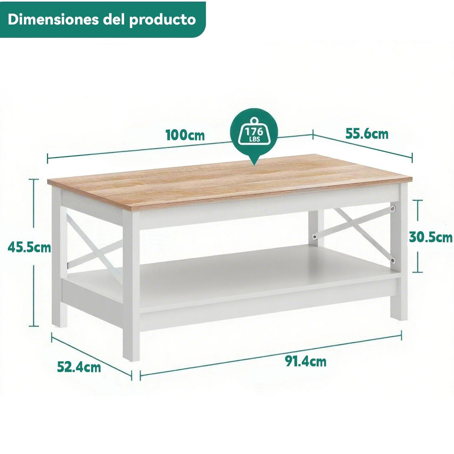 Mesa De Centro Rectangular Estilo Rustico de 2 Niveles-5