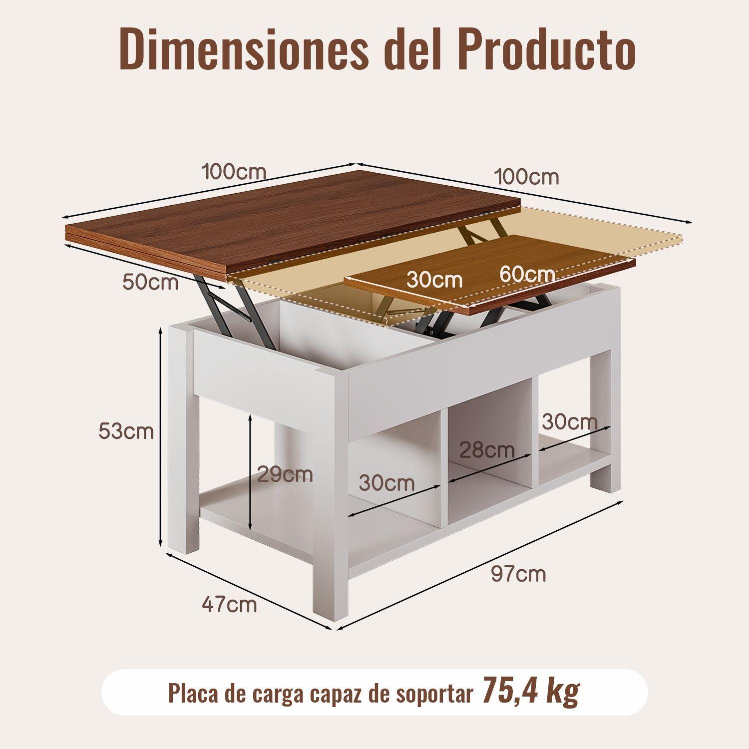 Mesa De Centro 4 in 1 con Doble Cubierta Elevable Marr n-2
