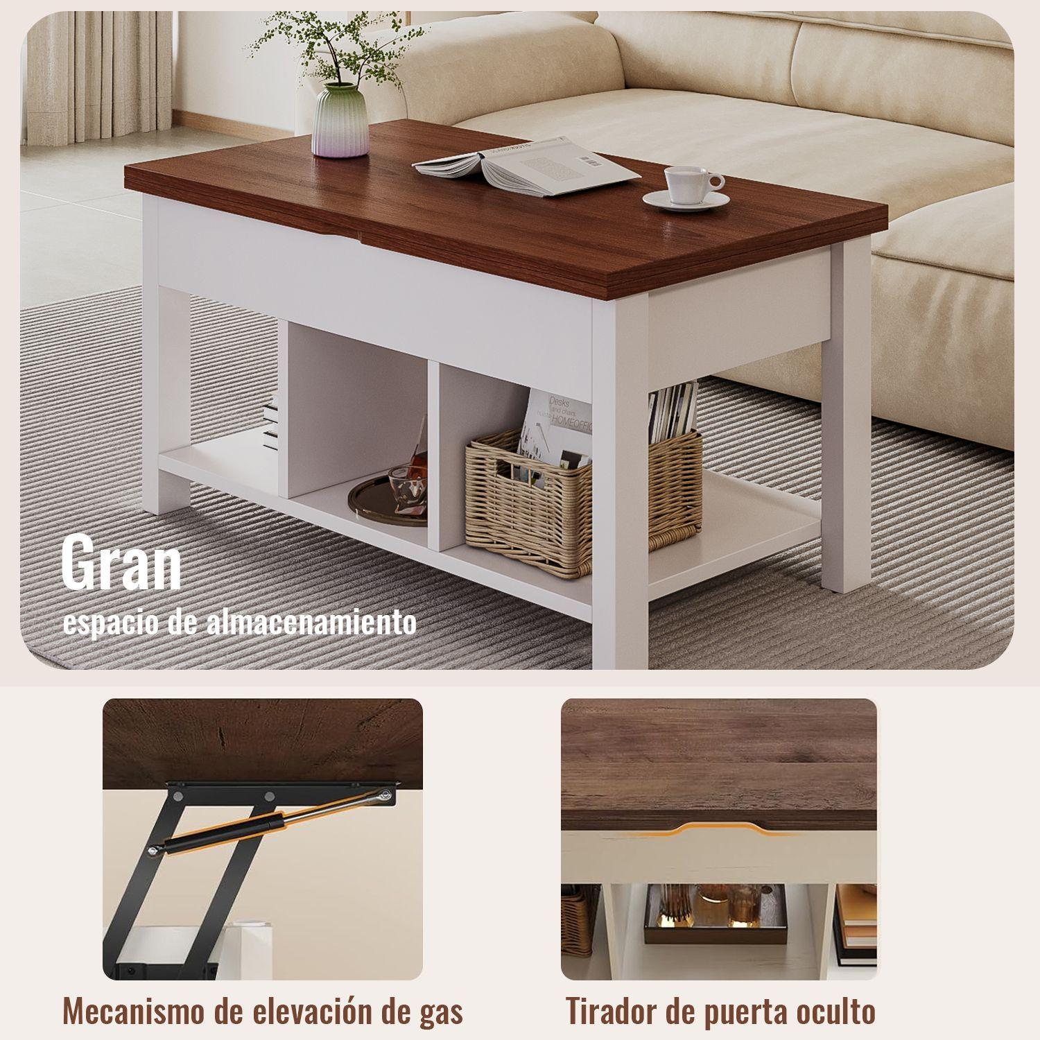 Mesa De Centro 4 in 1 con Doble Cubierta Elevable Marr n-5