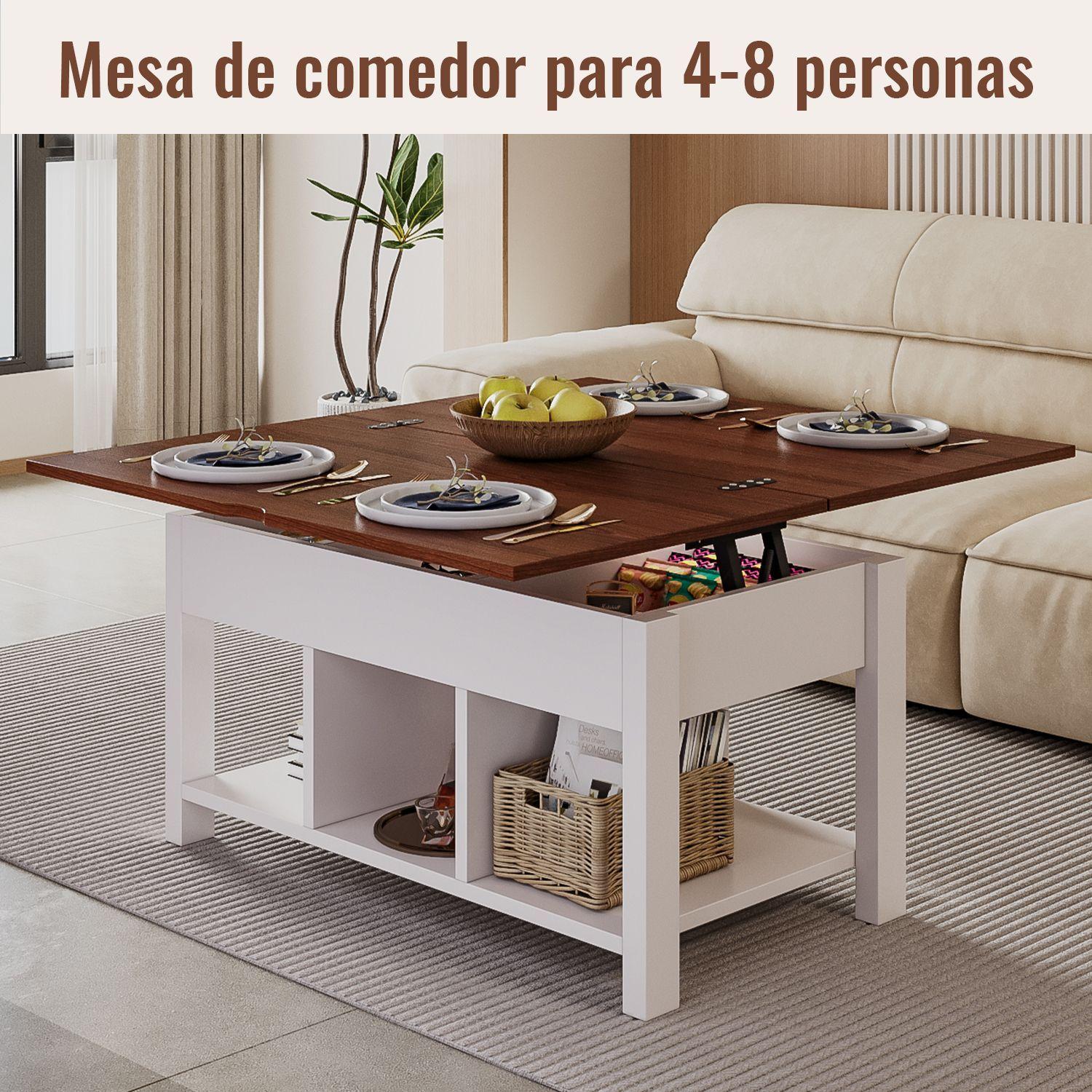 Mesa De Centro 4 in 1 con Doble Cubierta Elevable Marr n-6