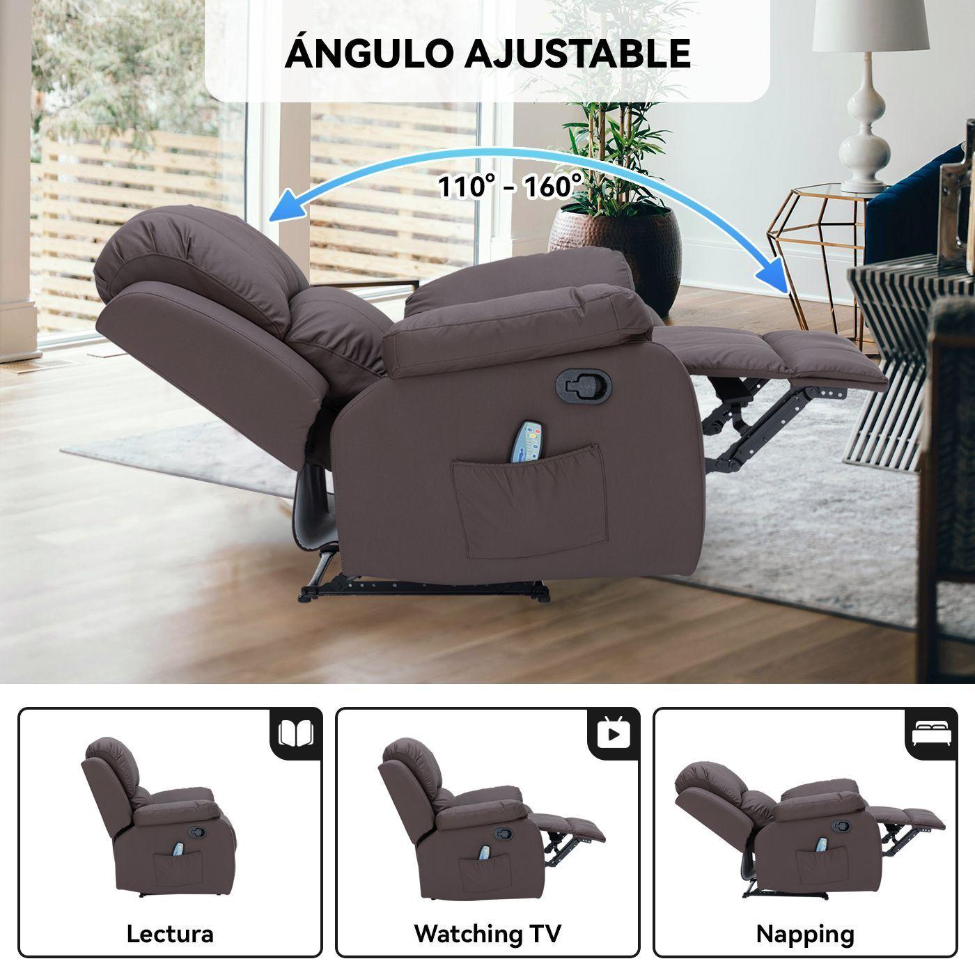 Berger Reclinable con Masajes Y Calefaccion Cuero Chocolate-3