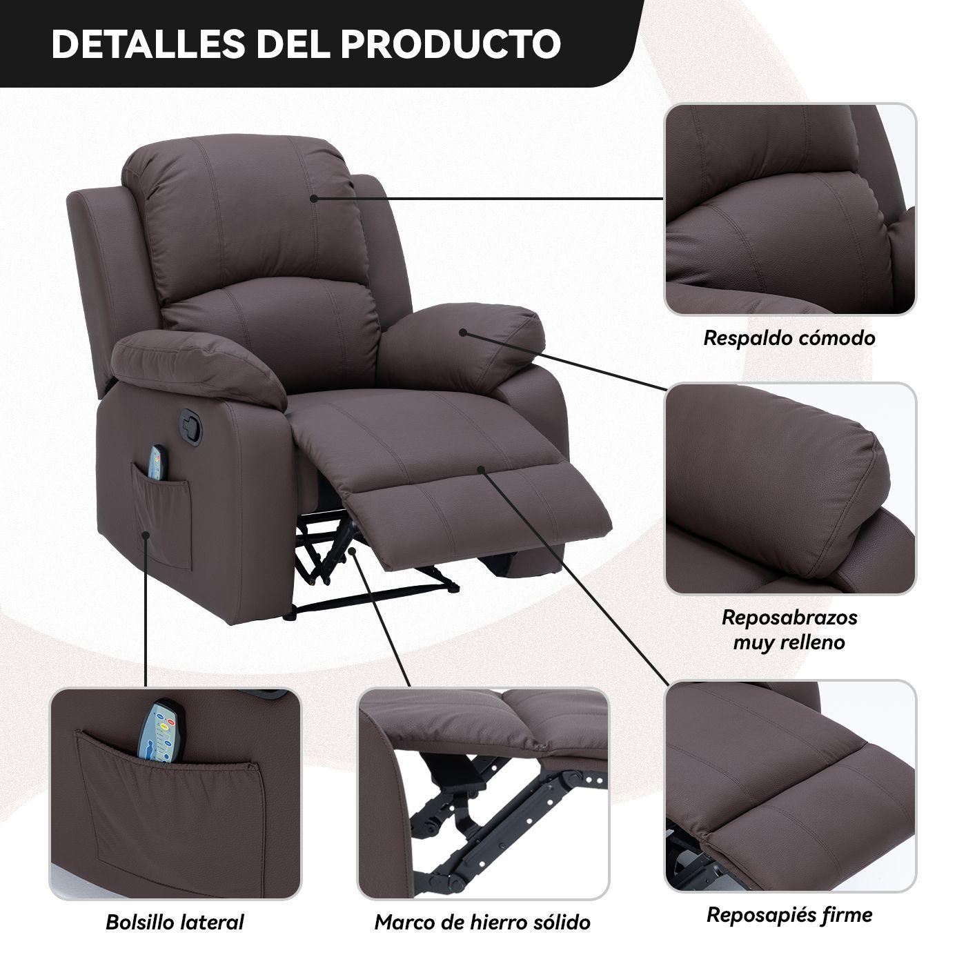 Berger Reclinable con Masajes Y Calefaccion Cuero Chocolate-4