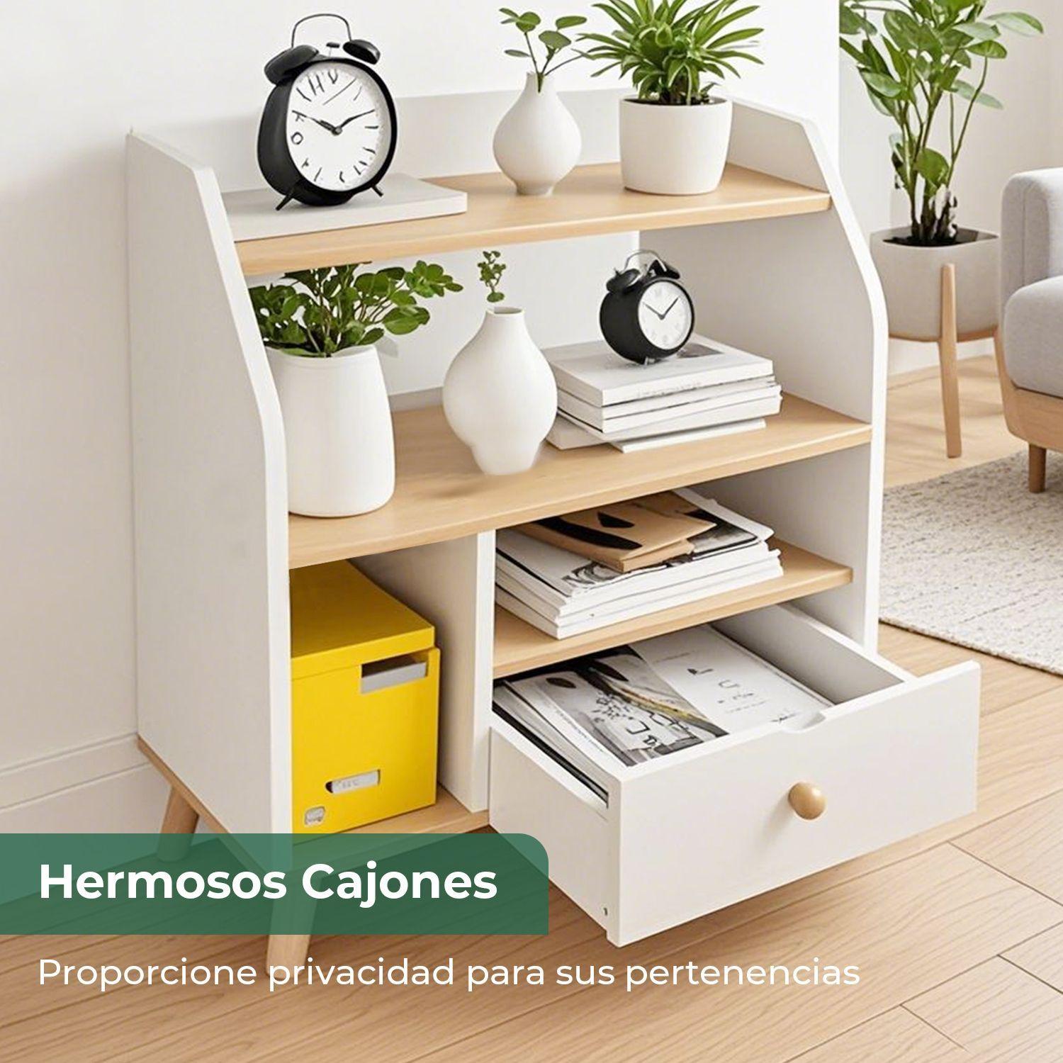Velador 2 Niveles Con Cajones Color Blanco oak 40x30x53 Cm-3
