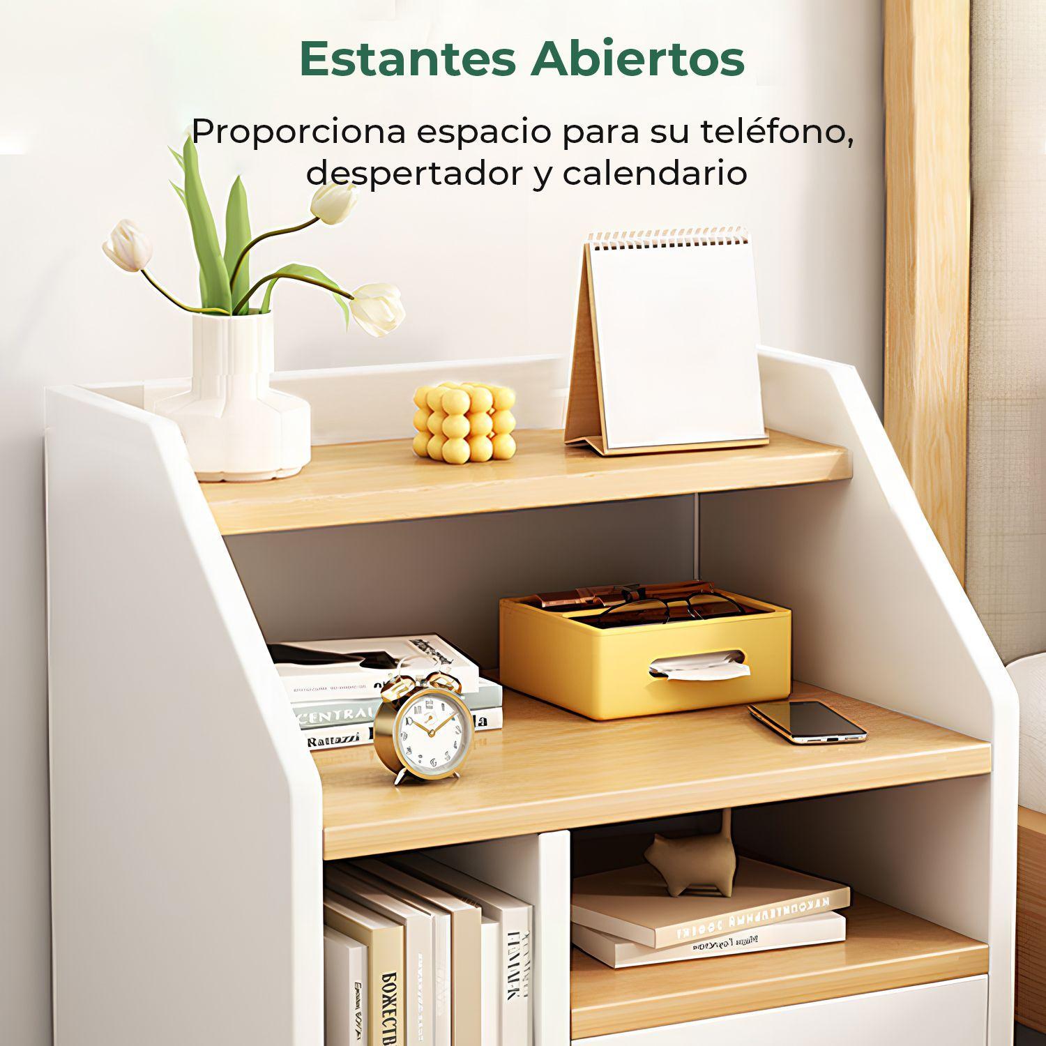 Velador 2 Niveles Con Cajones Color Blanco oak 40x30x53 Cm-4
