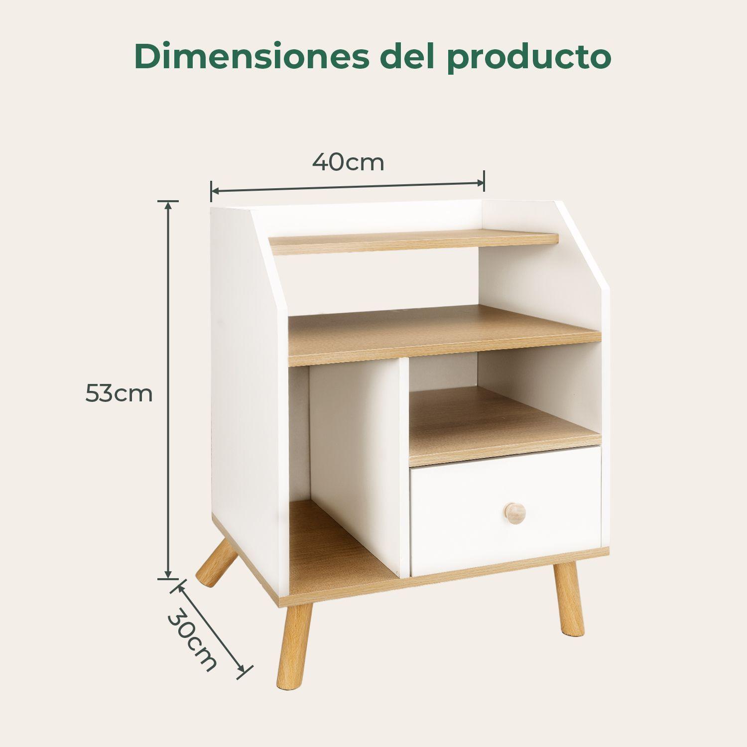 Velador 2 Niveles Con Cajones Color Blanco oak 40x30x53 Cm-6