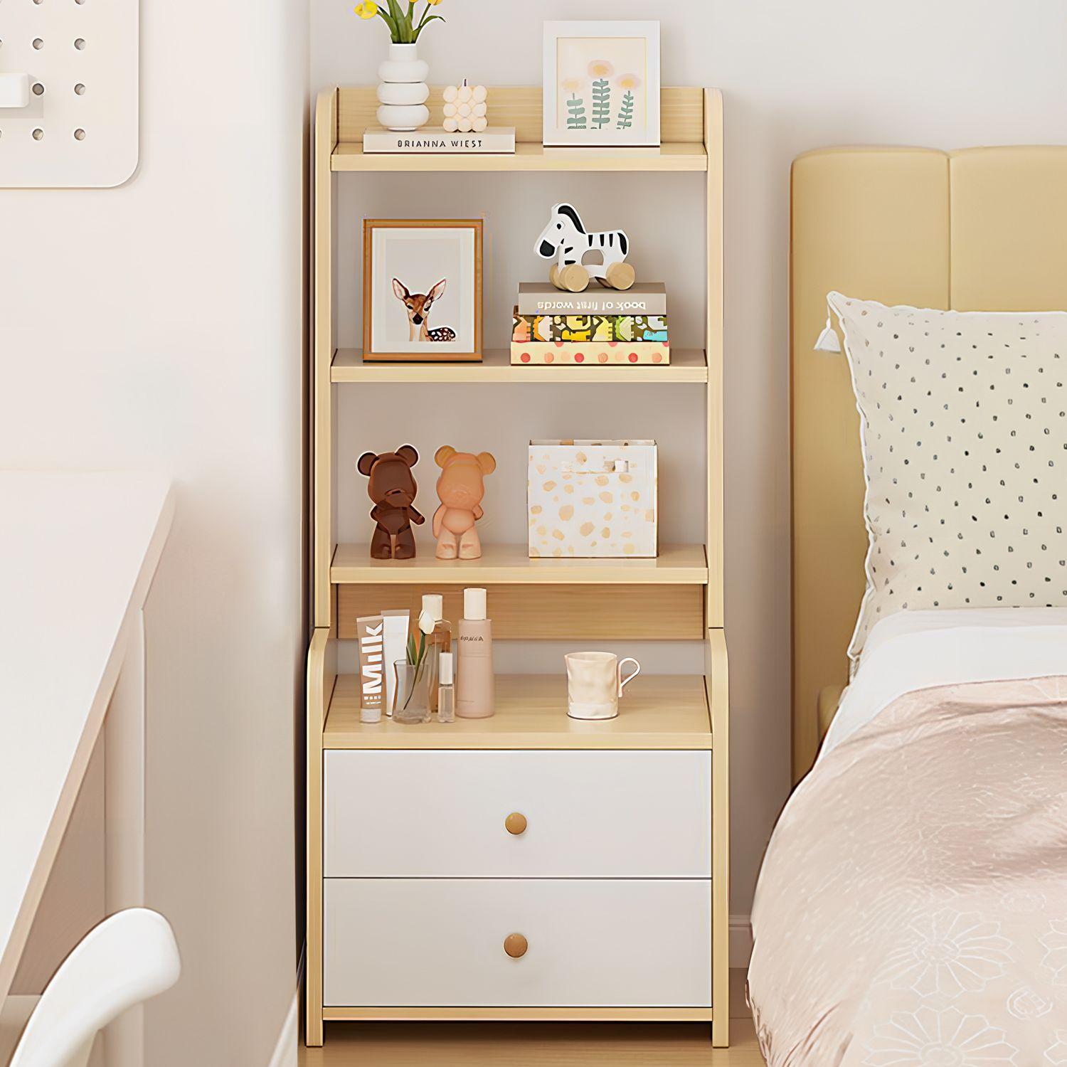 Velador 3 Niveles Con Cajones Color Blanco Oak 40x30x100 cm-2