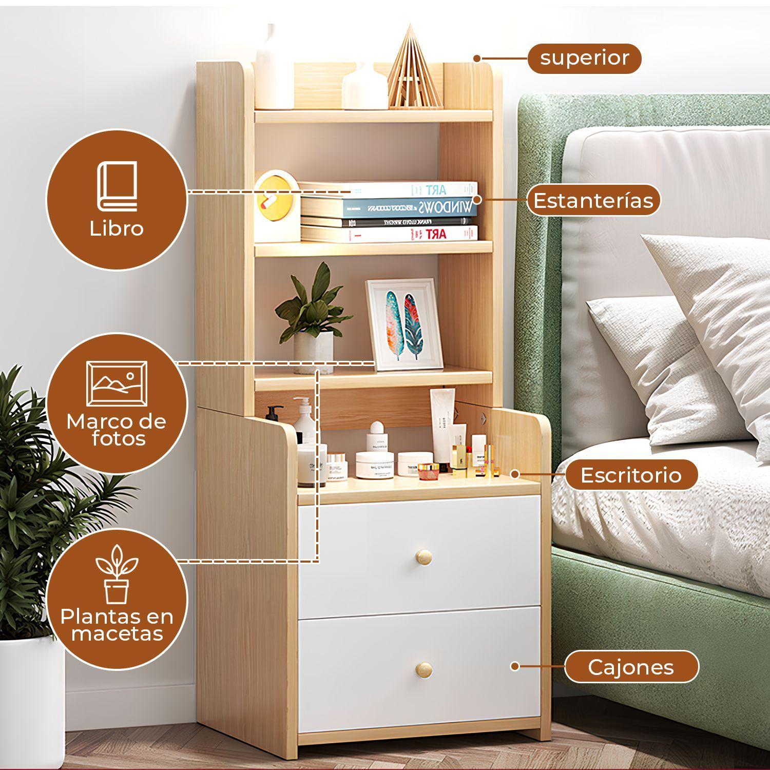 Velador 3 Niveles Con Cajones Color Blanco Oak 40x30x100 cm-3