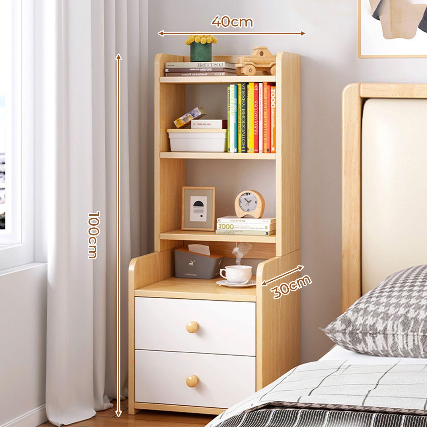 Velador 3 Niveles Con Cajones Color Blanco Oak 40x30x100 cm-4