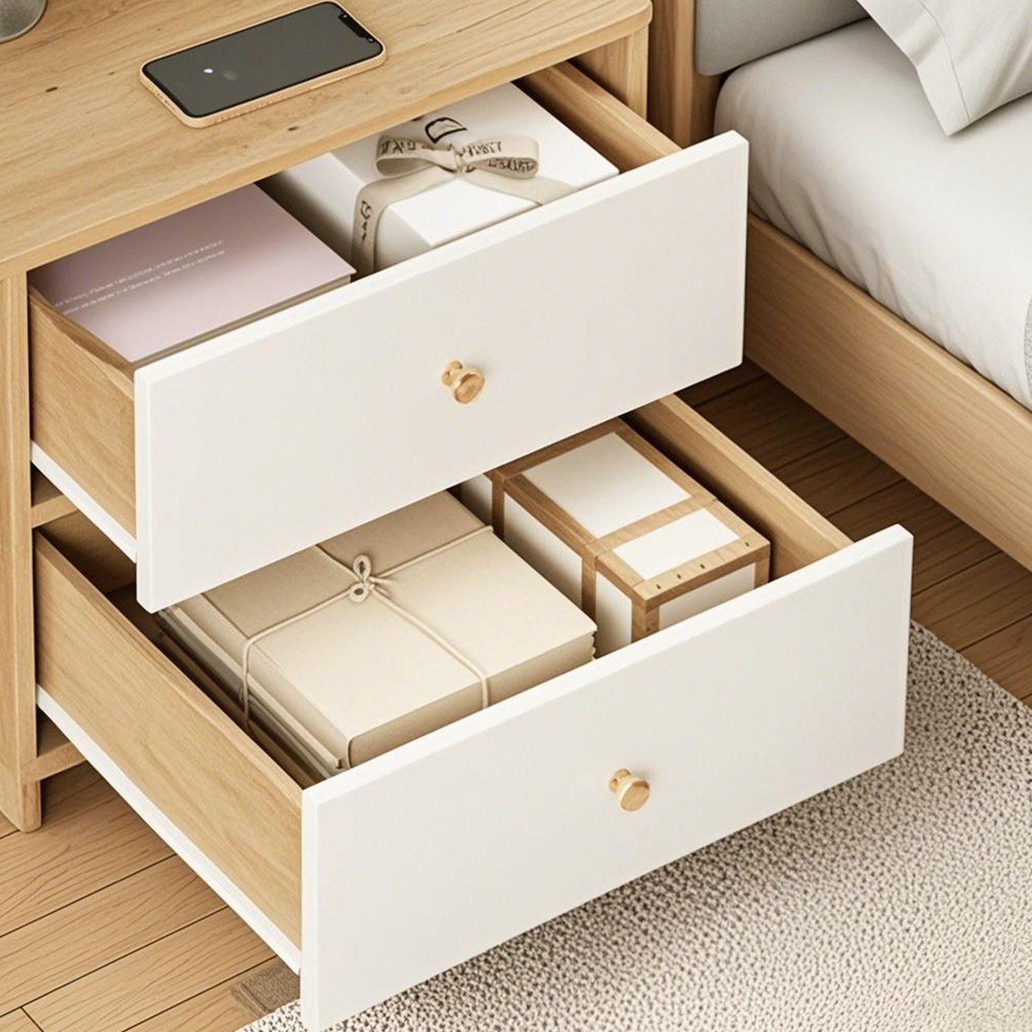 Velador 3 Niveles Con Cajones Color Blanco Oak 40x30x100 cm-7