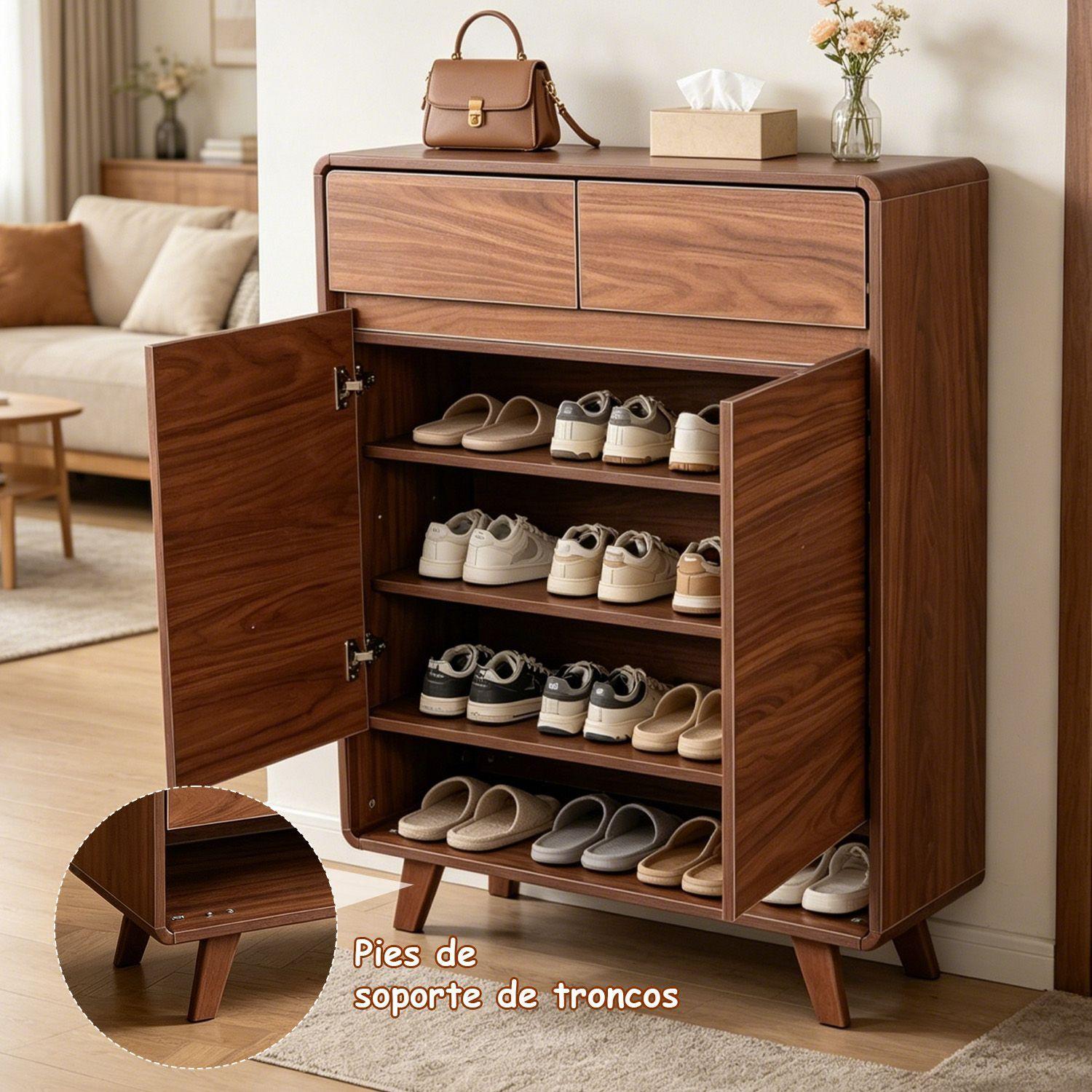 Zapatero Organizador Con 2 Puertas Y 2 Cajones 80x32x112 cm Marron-2