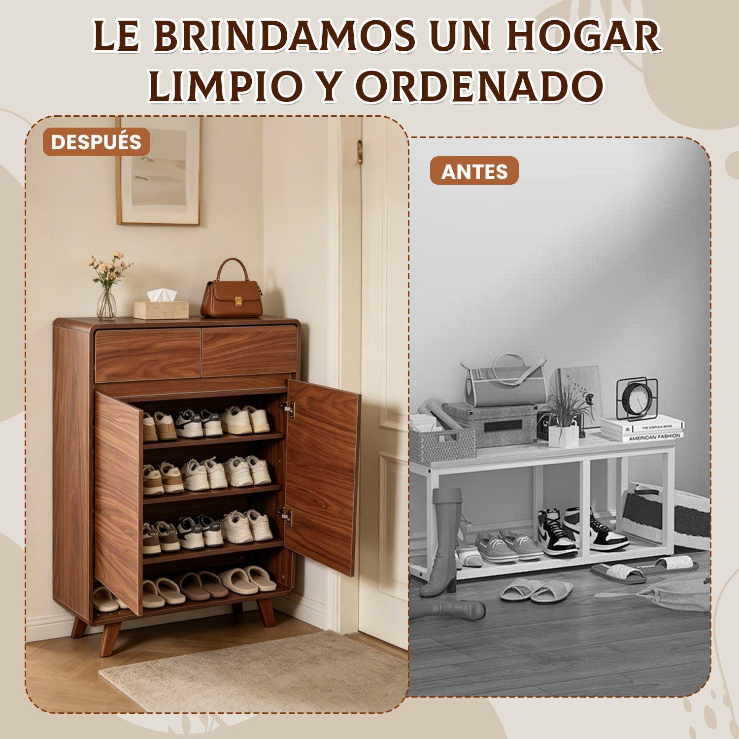 Zapatero Organizador Con 2 Puertas Y 2 Cajones 80x32x112 cm Marron-5