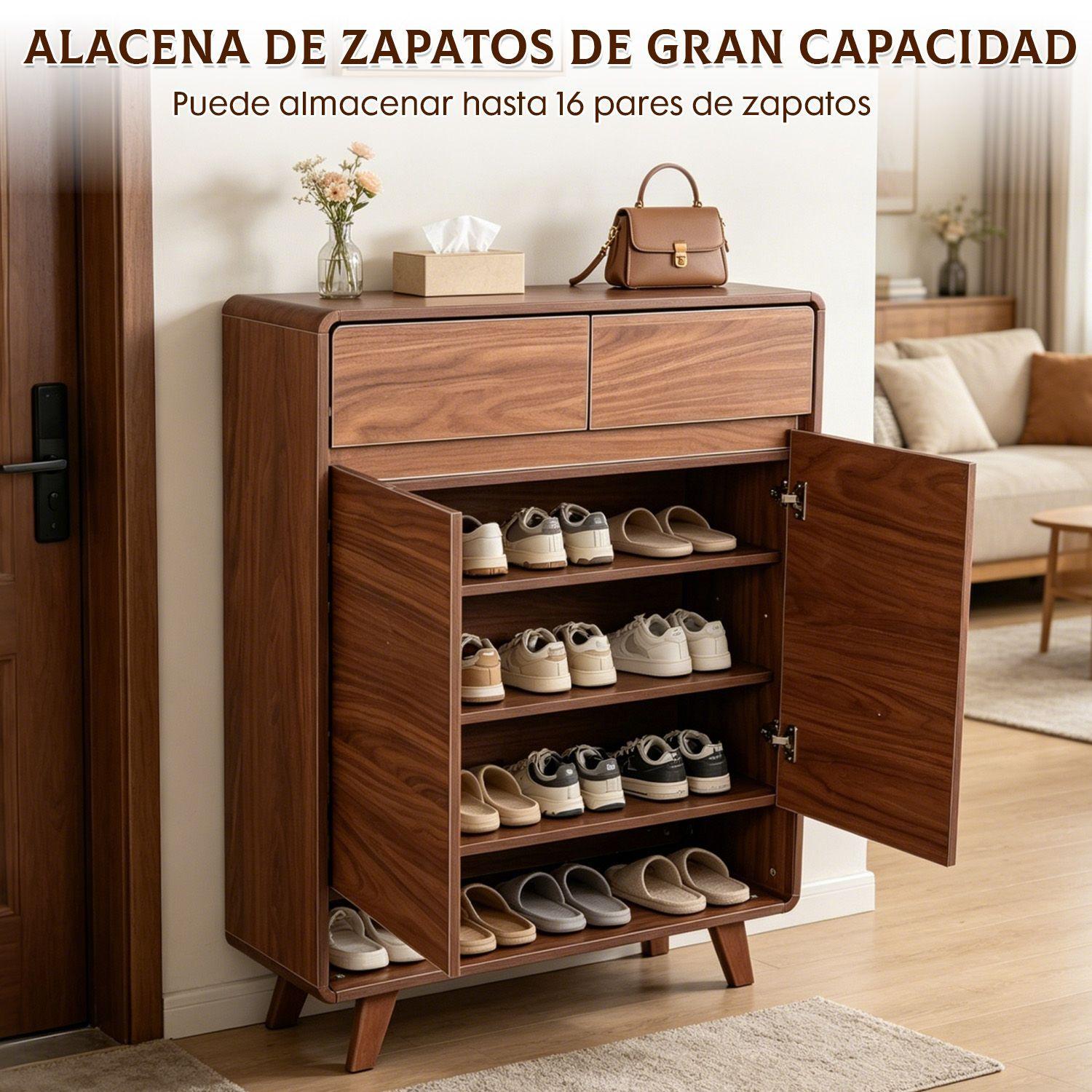 Zapatero Organizador Con 2 Puertas Y 2 Cajones 80x32x112 cm Marron-7
