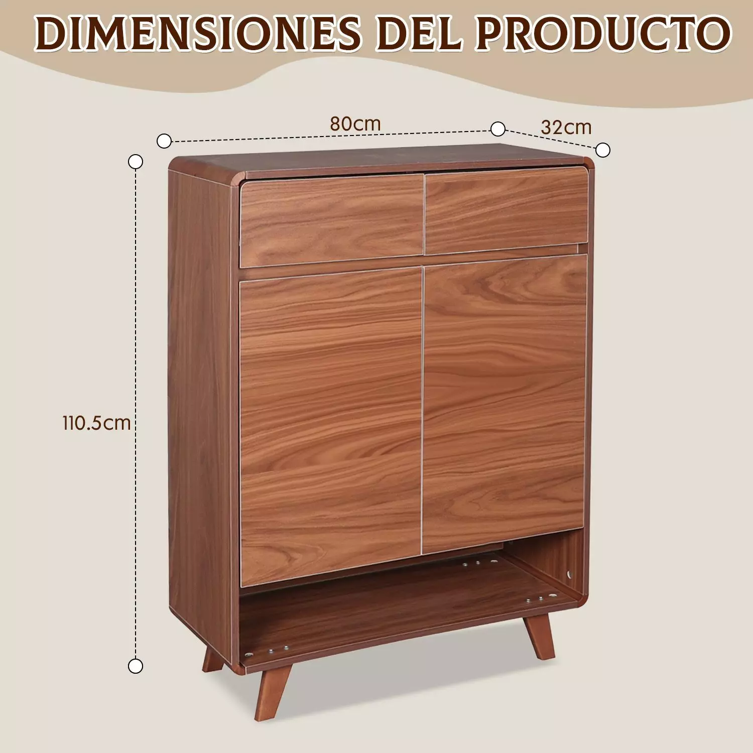 Zapatero Organizador Con 2 Puertas Y 2 Cajones 80x32x112 cm Marron-8