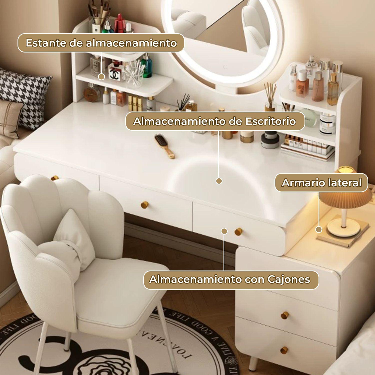 Tocador Espejo Con Luz Ajustable 100 115 x 40 x 135CM Blanco-2