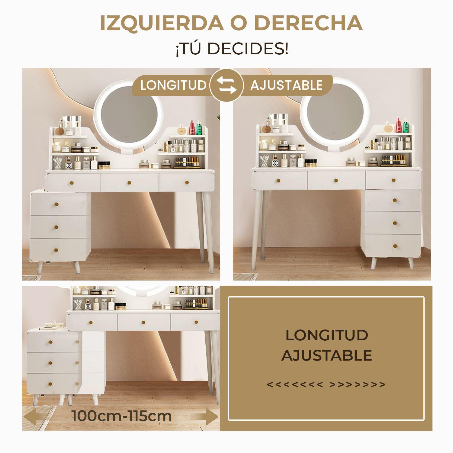 Tocador Espejo Con Luz Ajustable 100 115 x 40 x 135CM Blanco-5