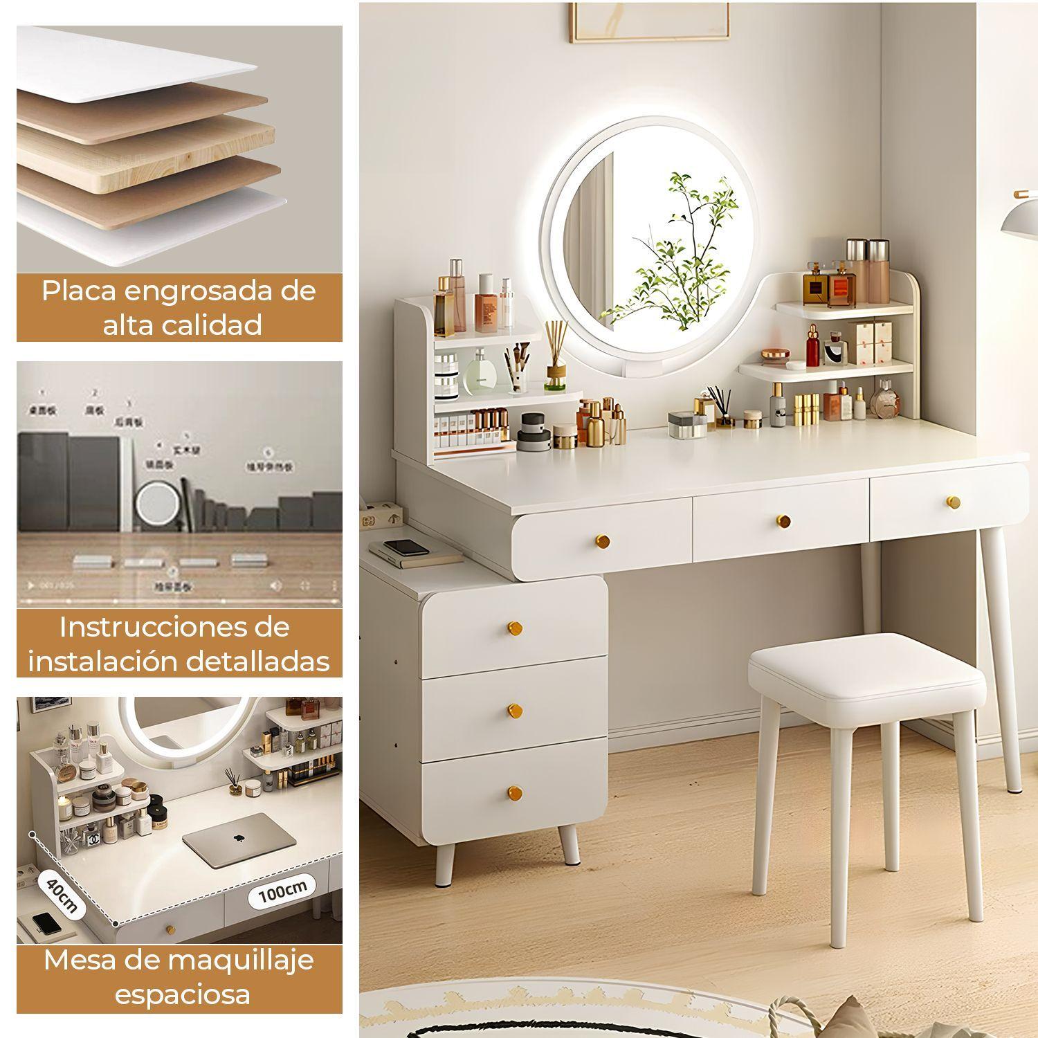 Tocador Espejo Con Luz Ajustable 100 115 x 40 x 135CM Blanco-6