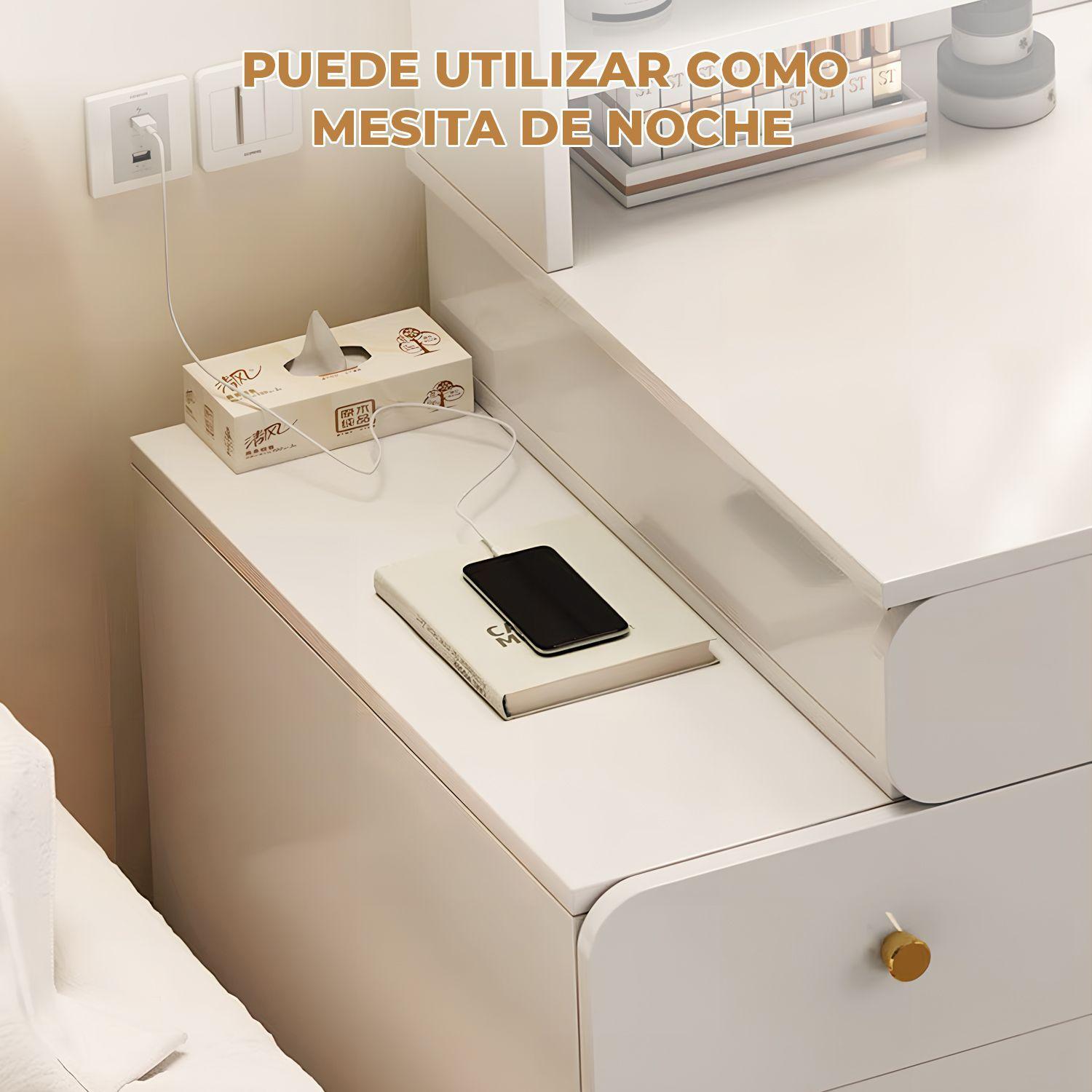 Tocador Espejo Con Luz Ajustable 100 115 x 40 x 135CM Blanco-7