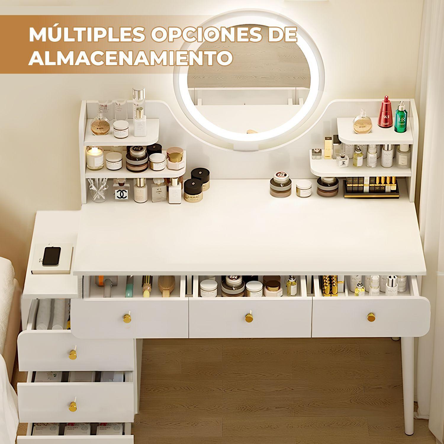 Tocador Espejo Con Luz Ajustable 100 115 x 40 x 135CM Blanco-8