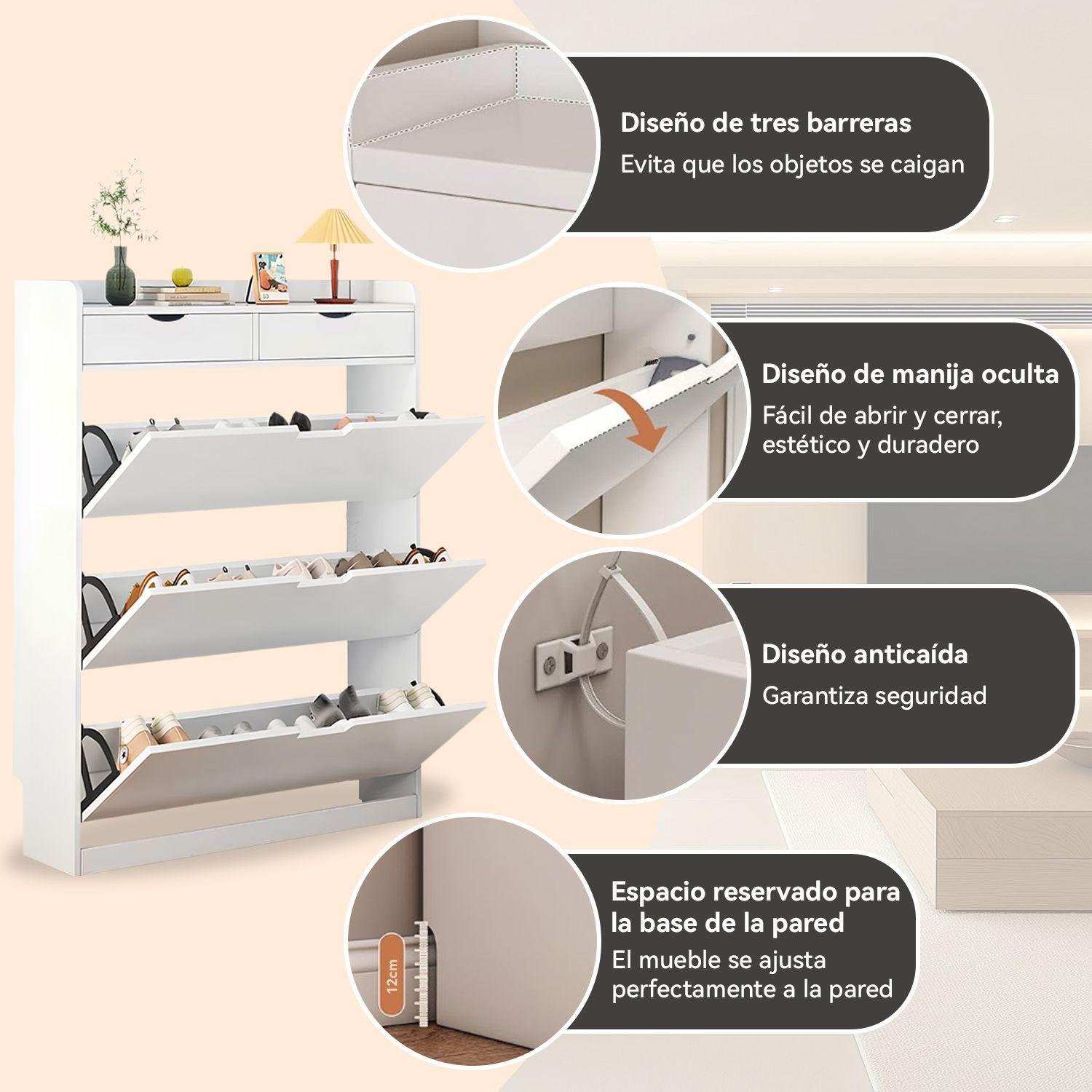 Zapatero Organizador con 3 Puertas y 2 Cajones Capacidad 12 Pares-5