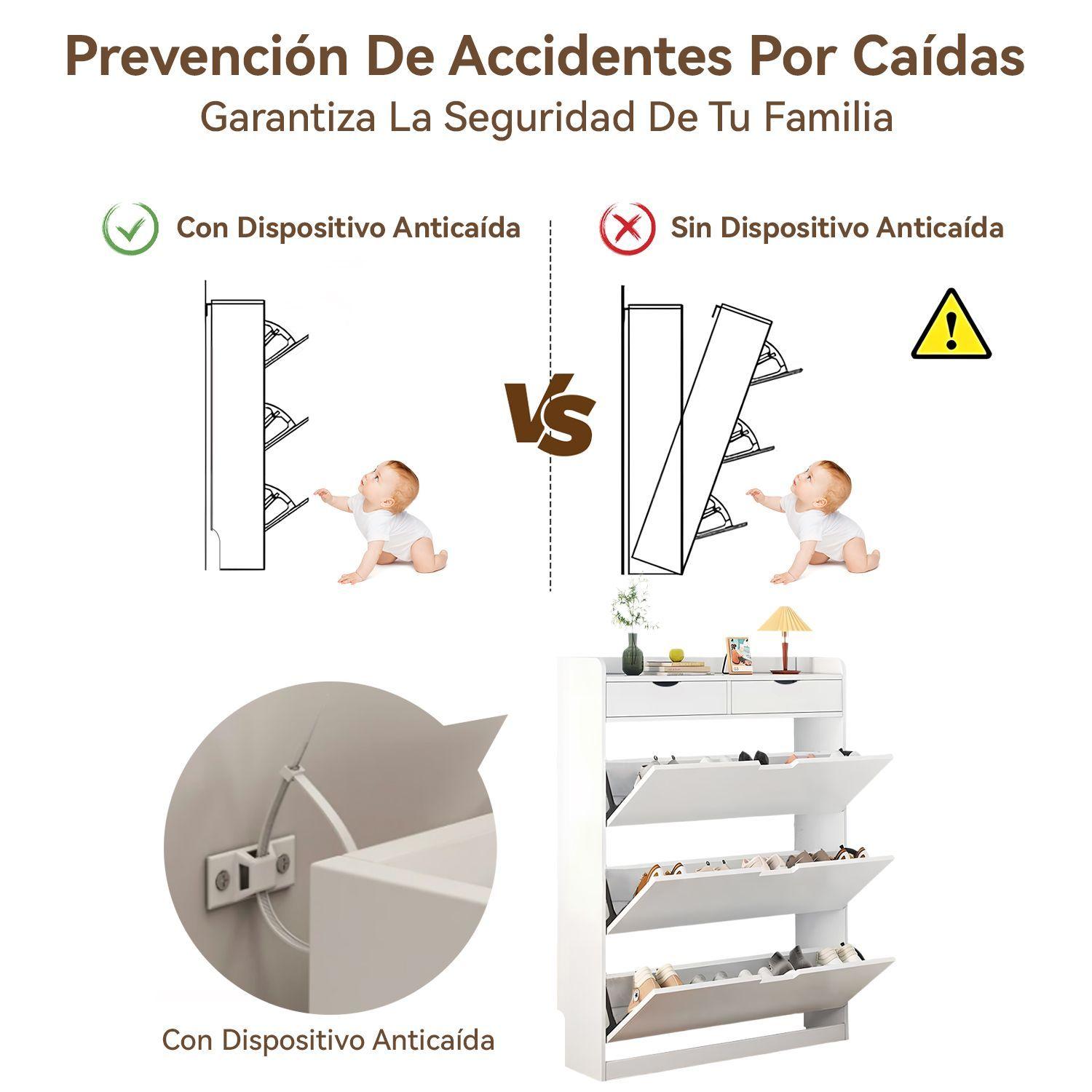 Zapatero Organizador con 3 Puertas y 2 Cajones Capacidad 12 Pares-8