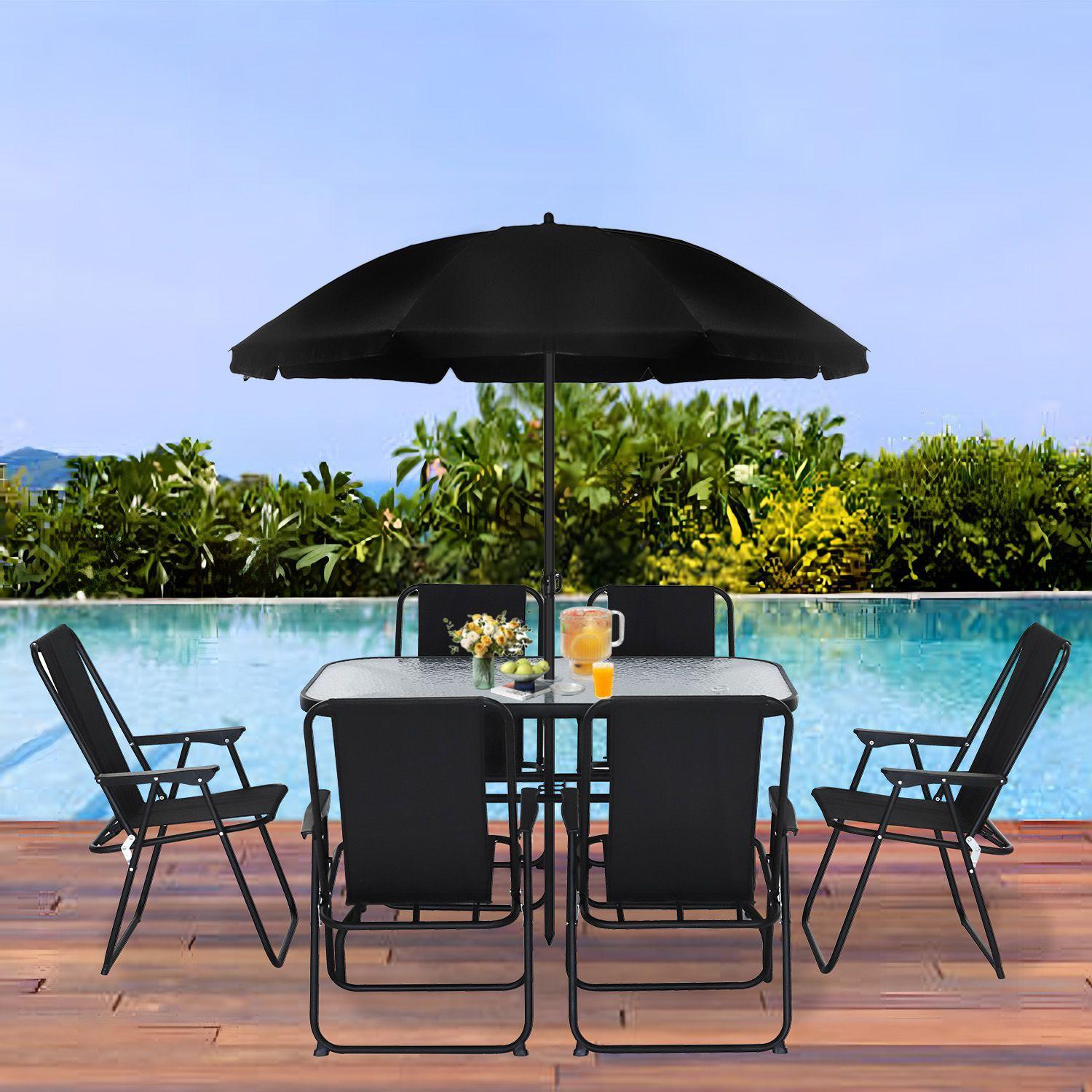 Juego de Comedor y Terraza de 6 Personas Negro-2