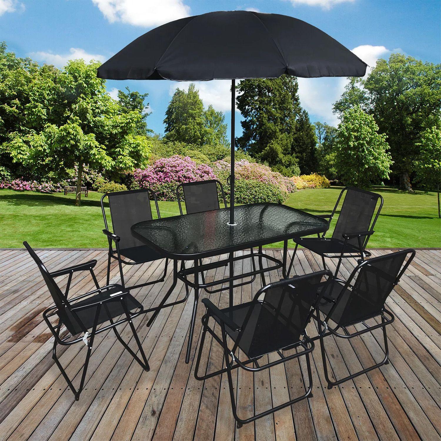 Juego de Comedor y Terraza de 6 Personas Negro-5