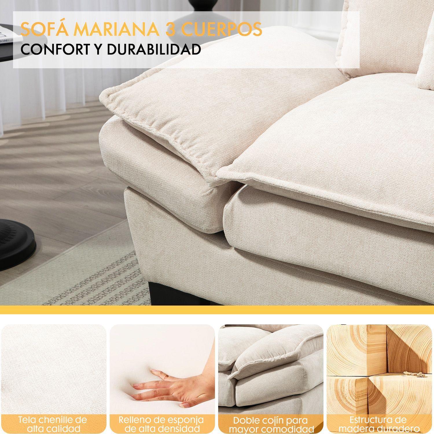 Sofa 3 Cuerpos Mariana en Chenille 225x82x80 cm-6