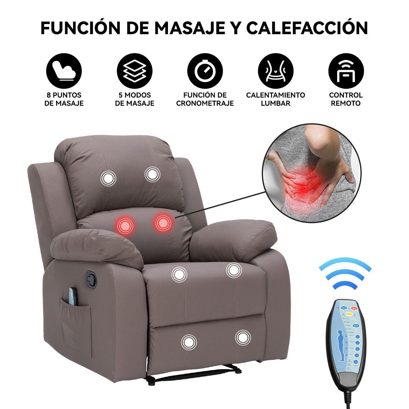 Berger Reclinable con Masajes Y Calefaccion Cuero Marron claro-2