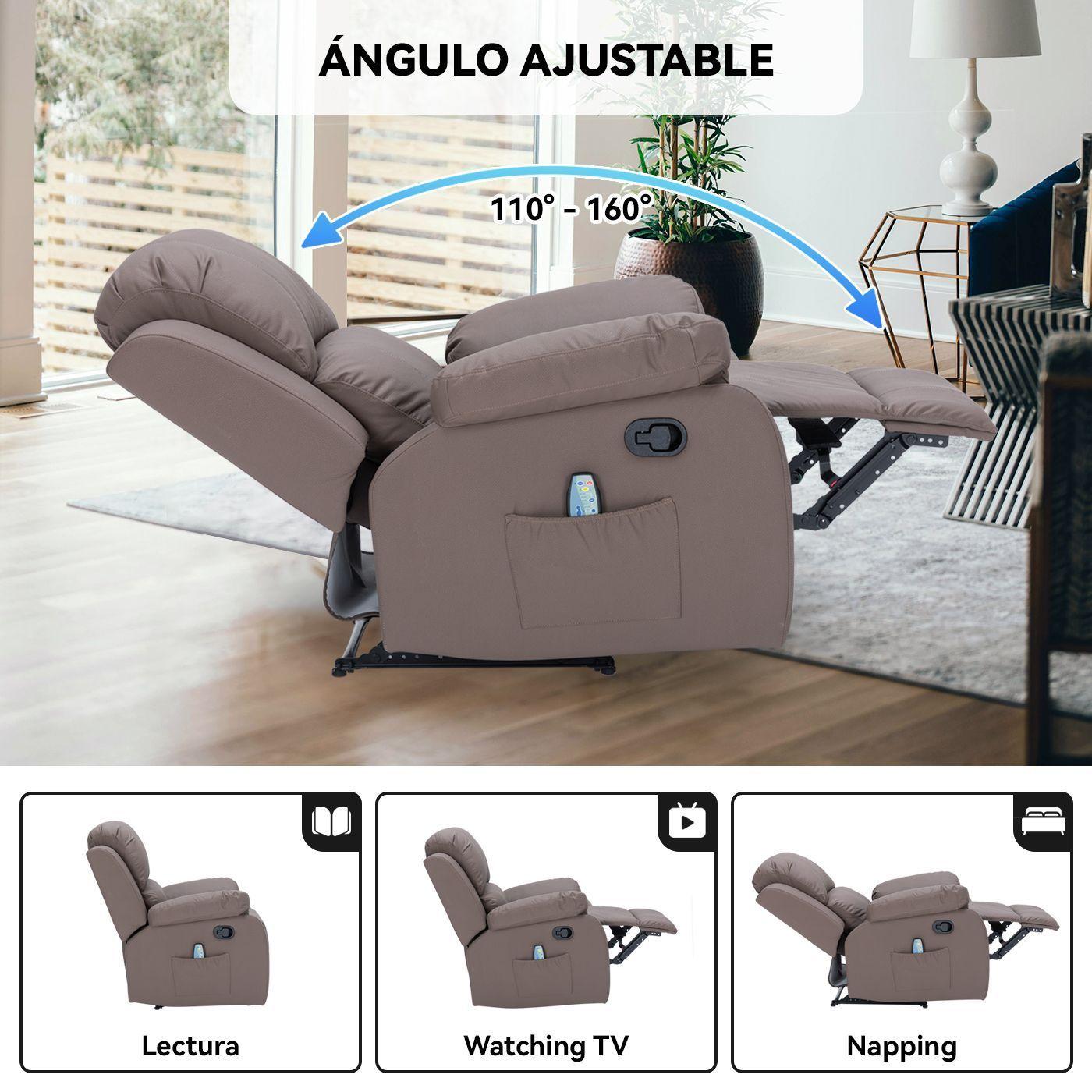 Berger Reclinable con Masajes Y Calefaccion Cuero Marron claro-3