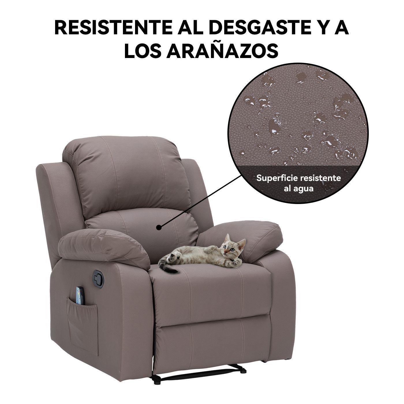 Berger Reclinable con Masajes Y Calefaccion Cuero Marron claro-6