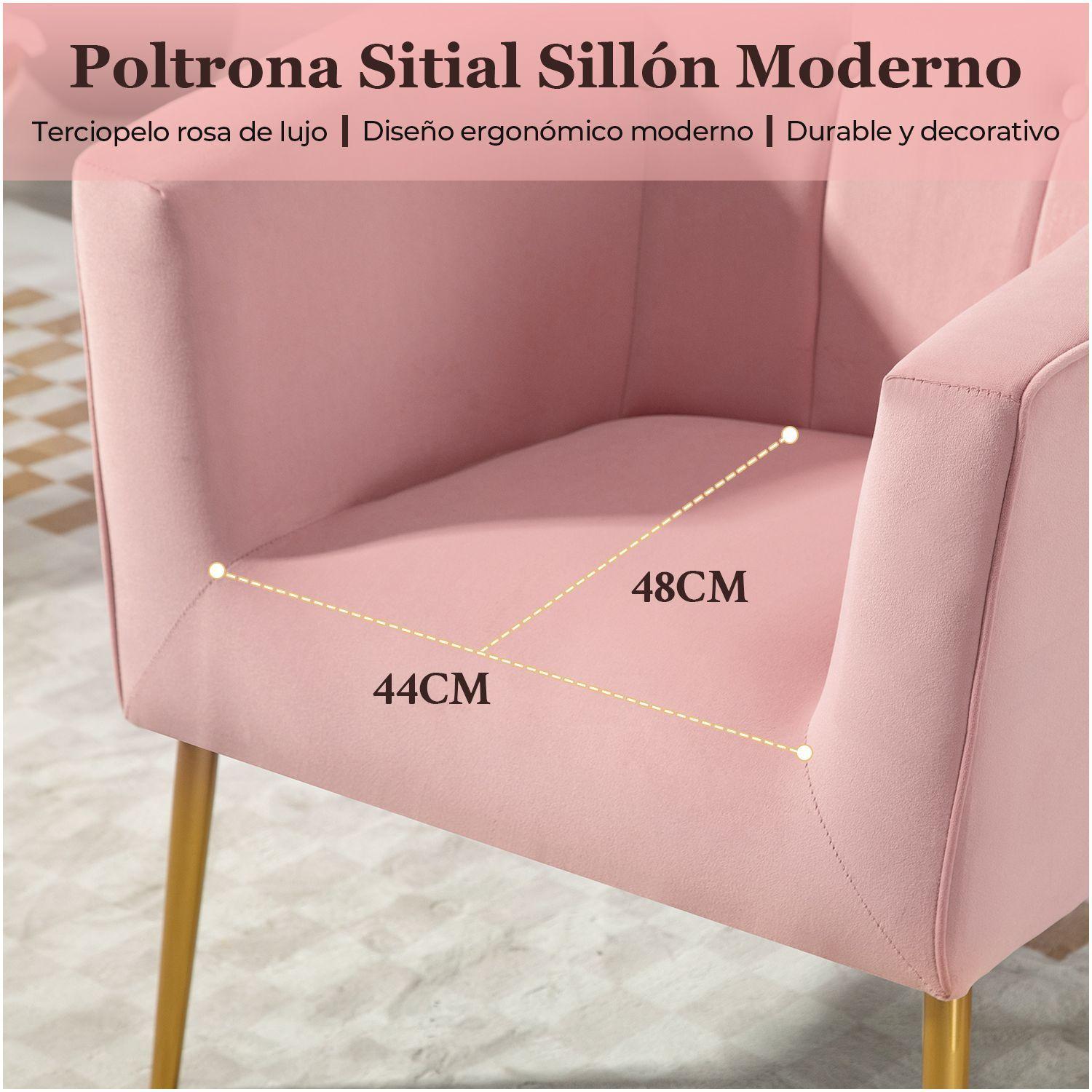 Poltrona Sitial Aurora Sillon Moderno 1 cuerpo Rosa de Terciopelo-5